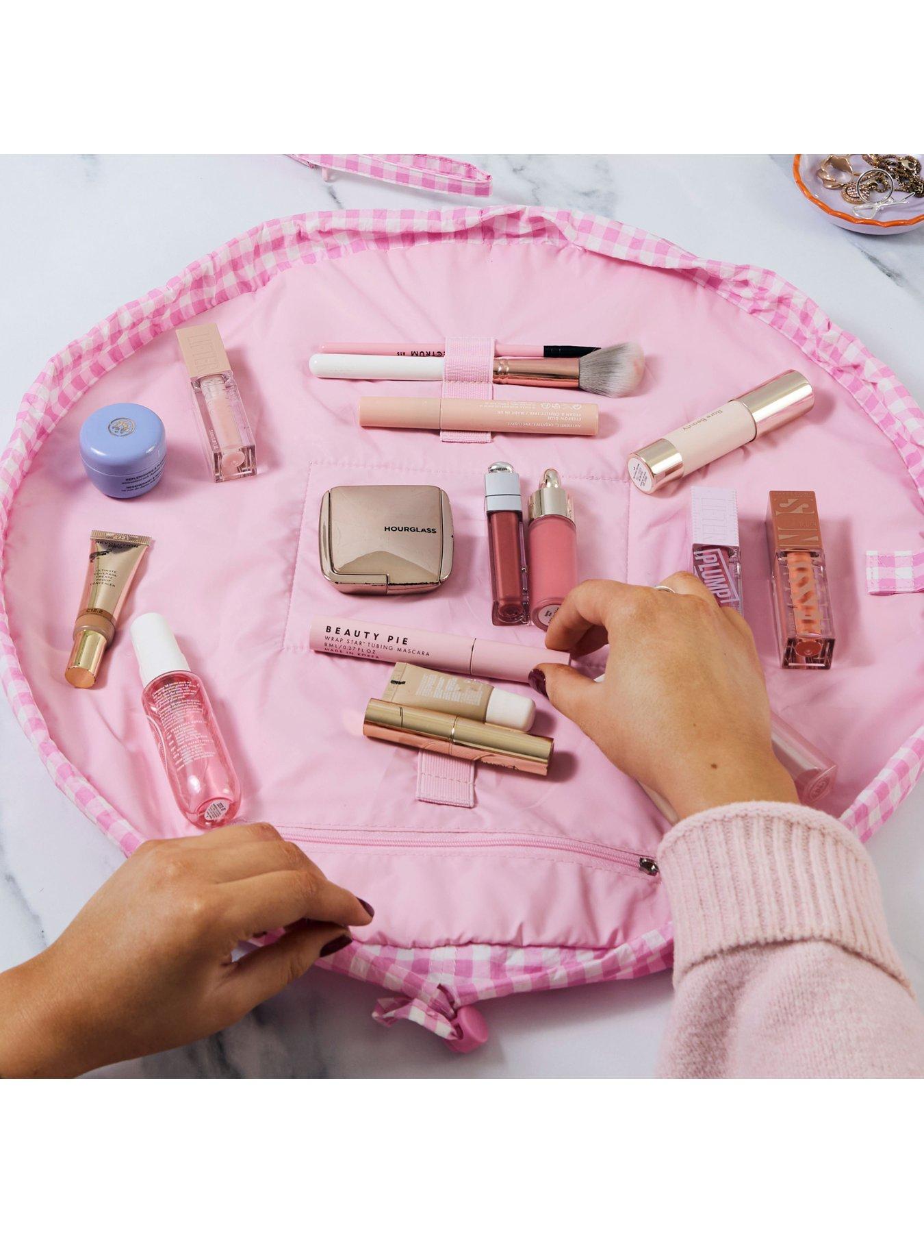 Image 4 of 5 of The Flat Lay Co. Parachute Drawstring Flat Lay Makeup Bag - Pink Gingham