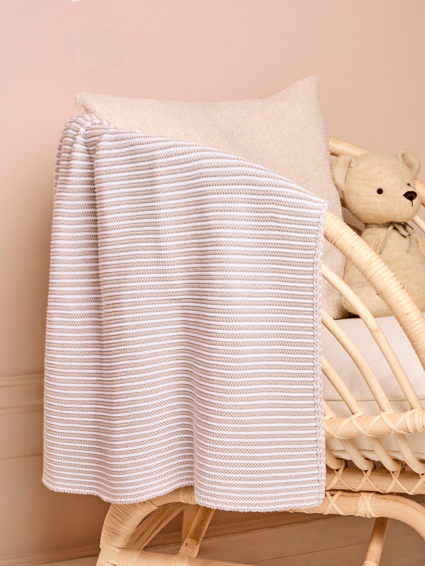 Image 1 of 4 of JoJo Maman Bebe Knitted Stripe Blanket Grey