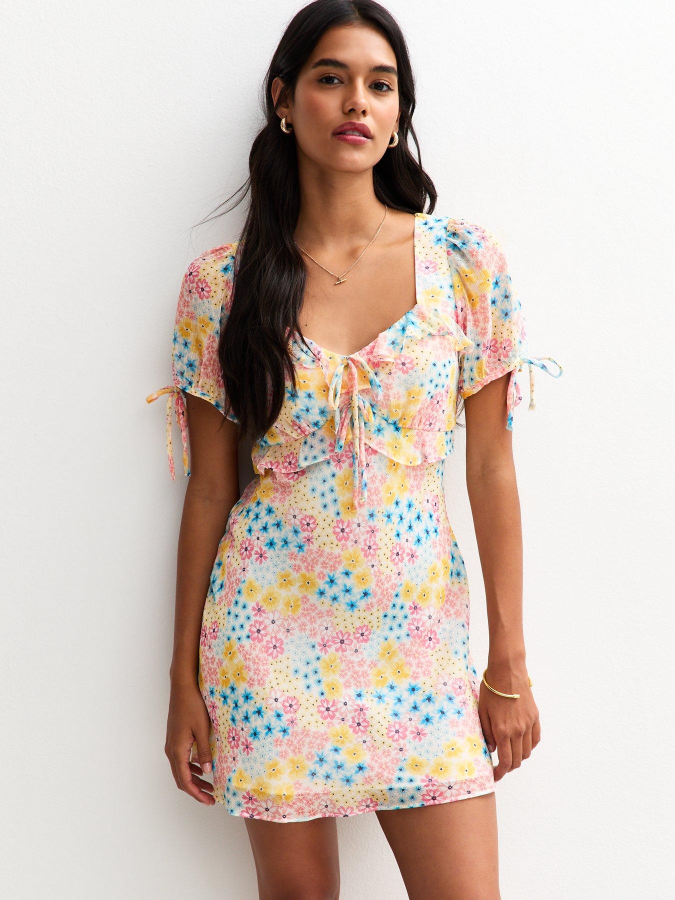 New Look Floral Print Mini Dress - Pink