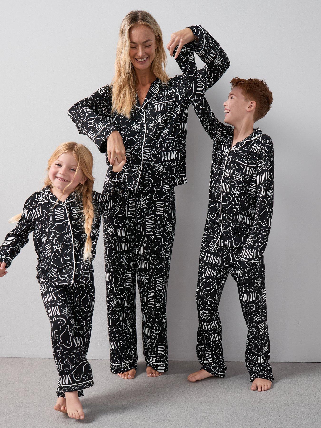 The Very Collection Kids Family Halloween Jersey Pyjama Set - Black