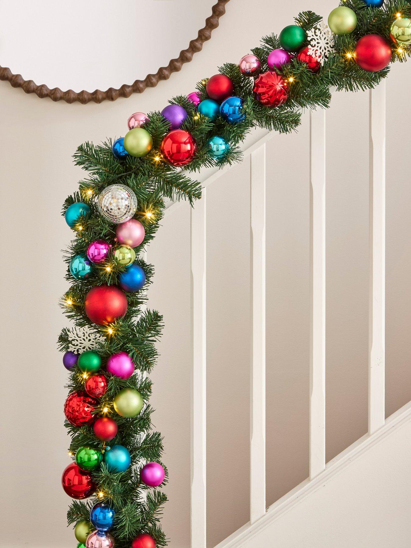 Very Home Bright Coloured Pre Lit Bauble Christmas Garland - 9ft