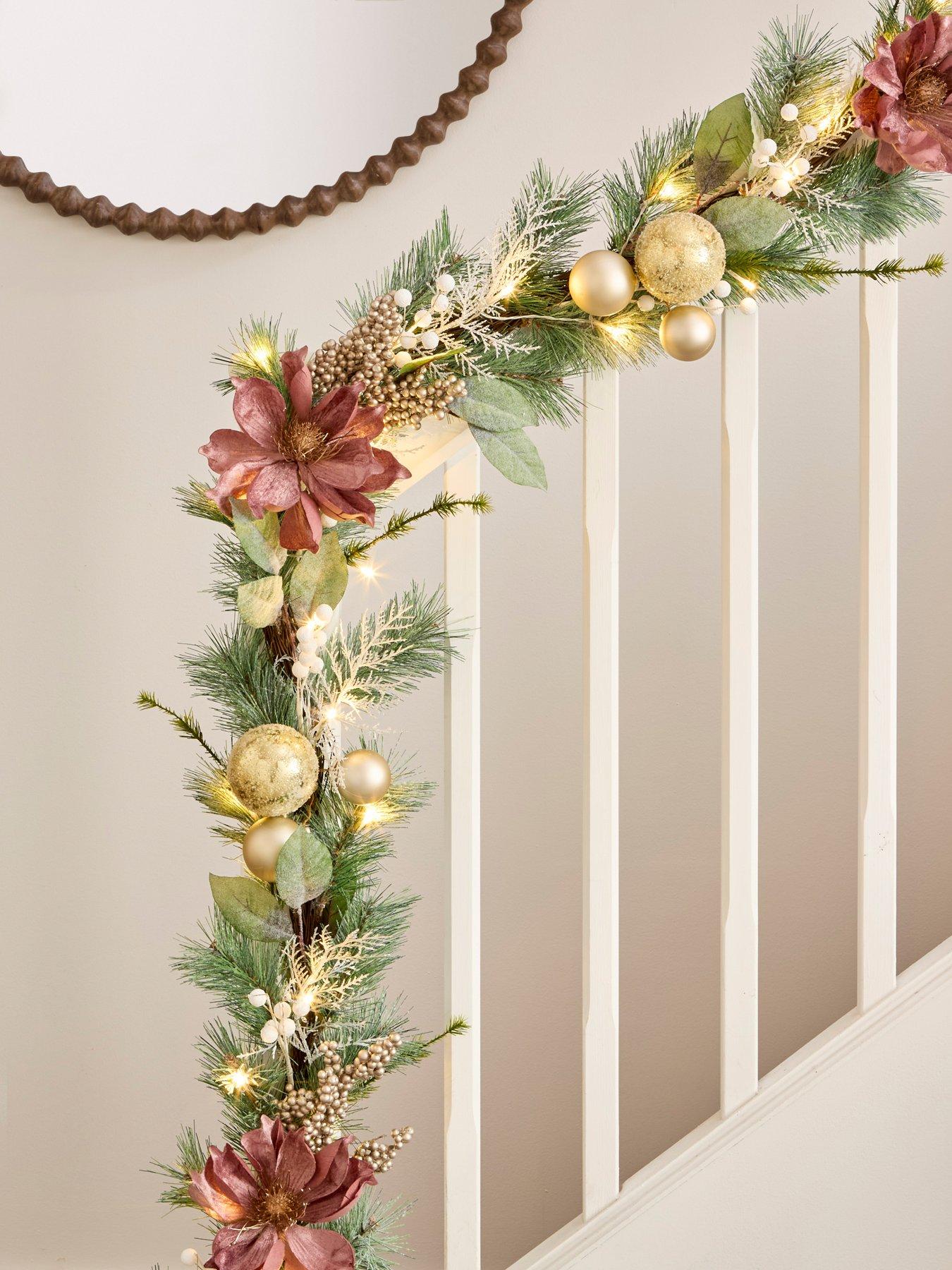 Very Home Dusky Pink Magnolia Pre Lit Christmas Garland - 9ft