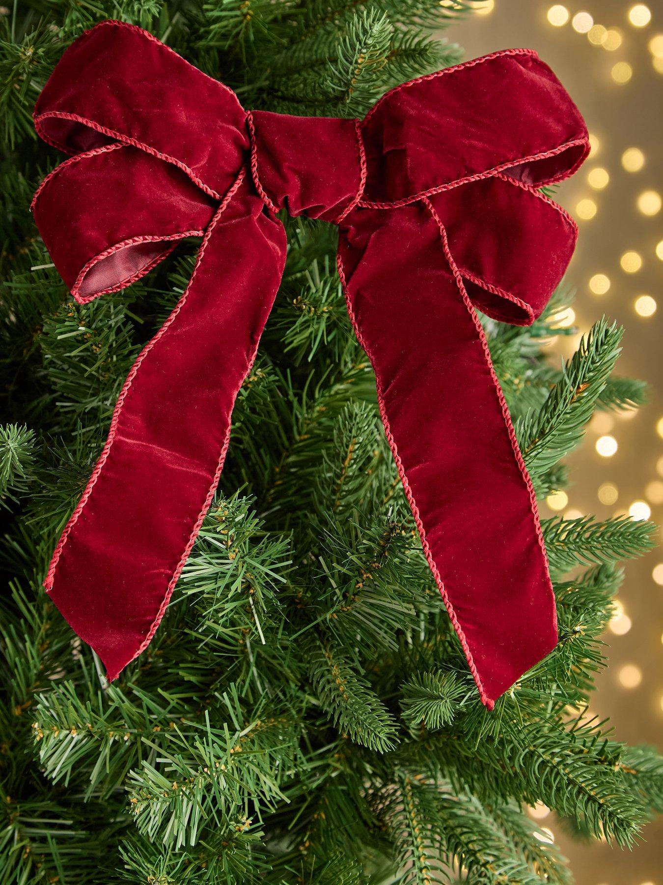 The Very Collection Set of 6 Clip On 25 cm Dark Red Velvet Christmas Tree Bows