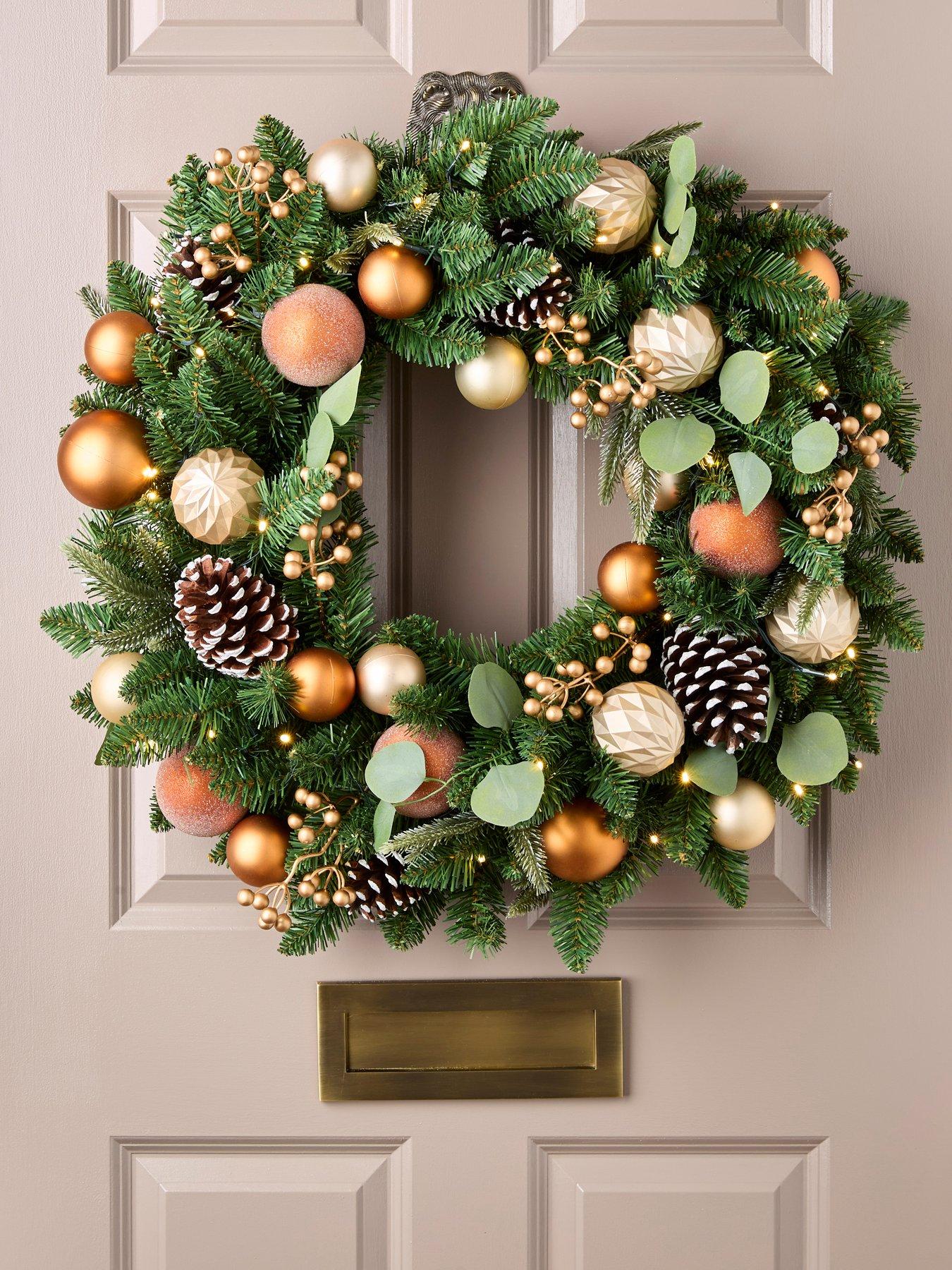 Very Home Copper and Gold Pre-lit Christmas Wreath - 80 cm