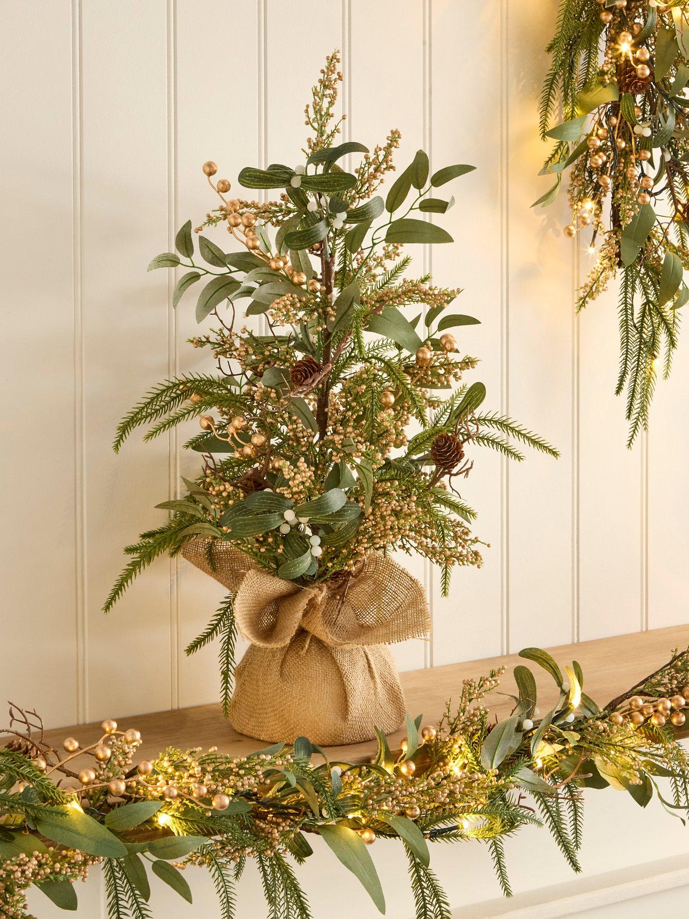 Very Home Mistletoe and Gold Berries Tabletop Christmas Tree - 60 cm