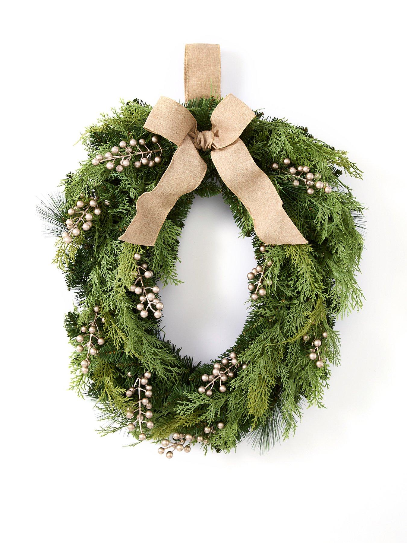 very-home-60-cm-hessian-bow-and-cedar-oval-christmasnbspwreathstillFront