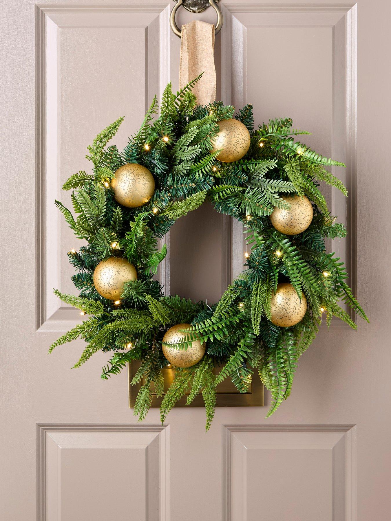 very-home-60-cm-pre-lit-fern-and-gold-bauble-ovalnbspchristmasnbspwreath