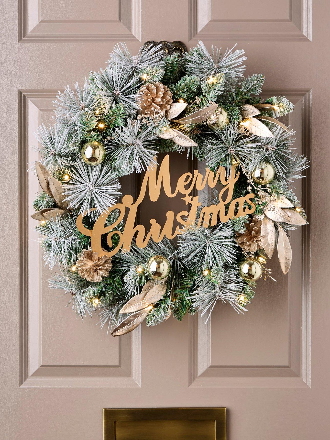 Image 1 of 4 of The Very Collection 60 cm Pre Lit Merry Christmas Wreath