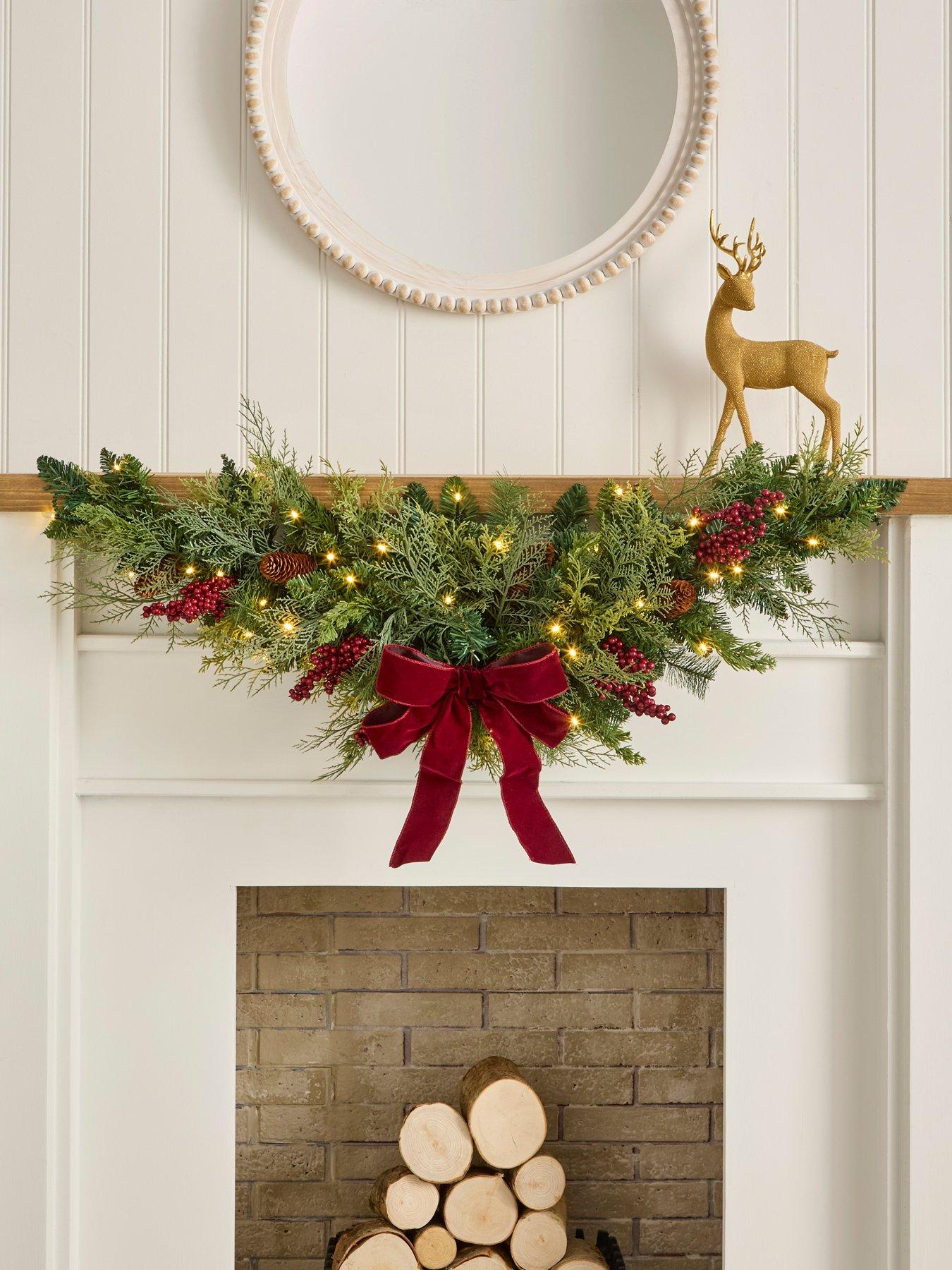 Very Home Pre Lit Evergreen Christmas Swag with Bow