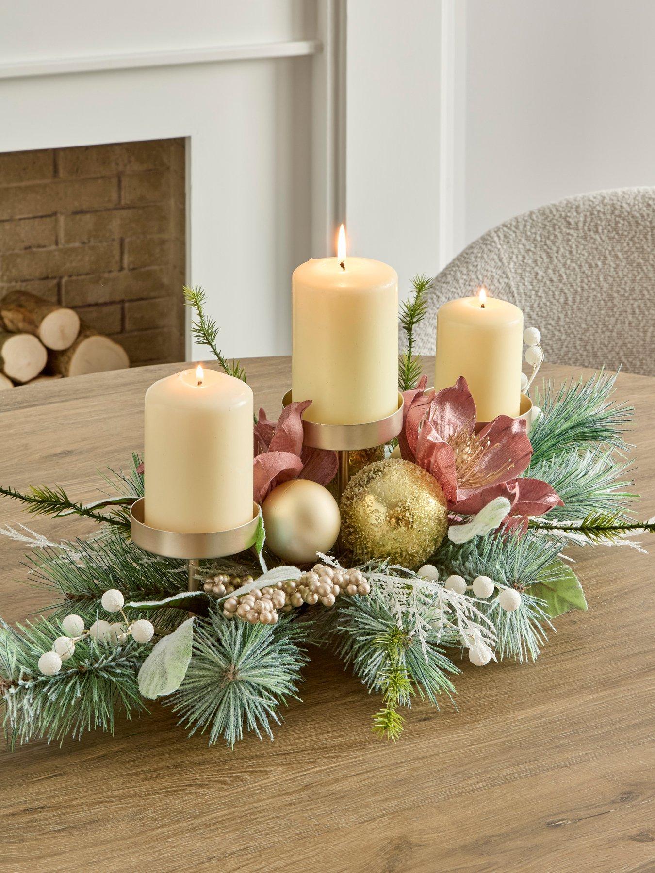 The Very Collection Dusky Pink Magnolia Candle Table Centre Christmas Decoration