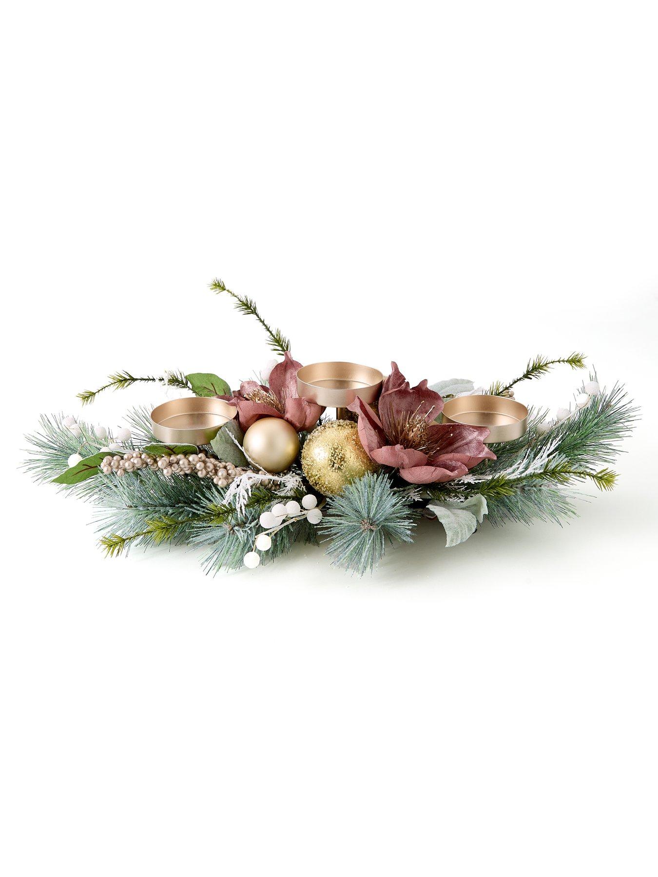 Image 2 of 7 of The Very Collection Dusky Pink Magnolia Candle Table Centre Christmas Decoration