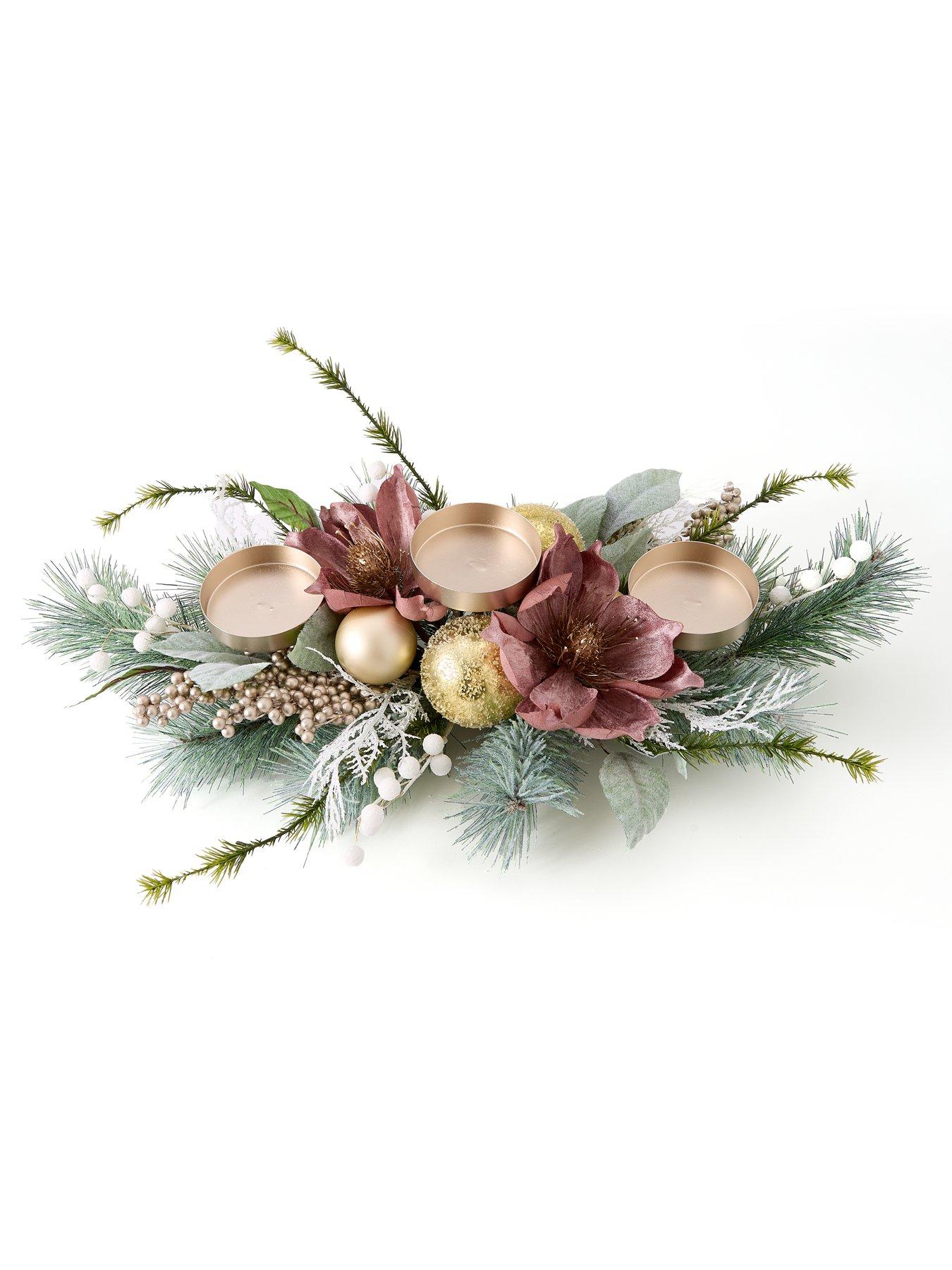 Image 3 of 7 of The Very Collection Dusky Pink Magnolia Candle Table Centre Christmas Decoration