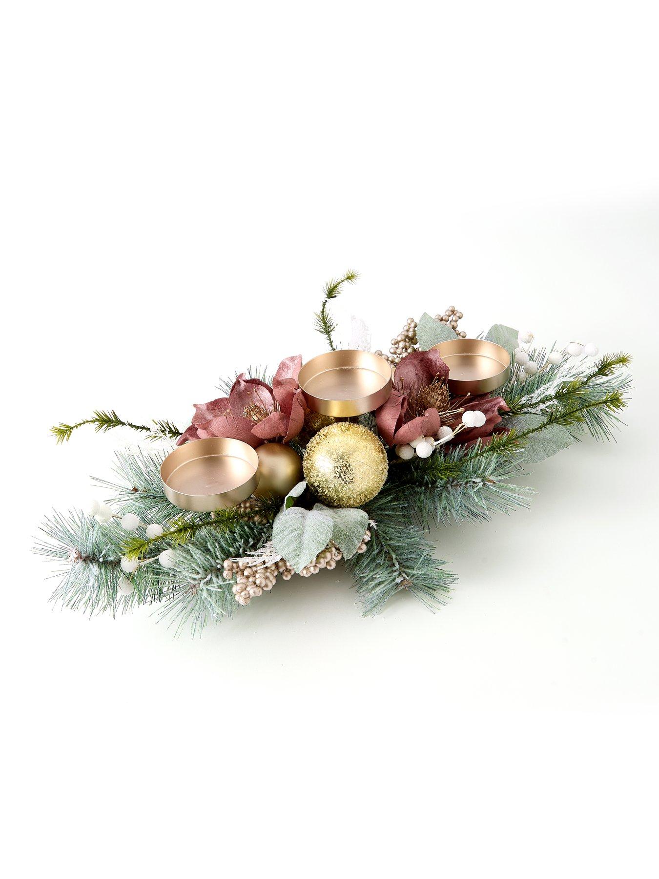 Image 4 of 7 of The Very Collection Dusky Pink Magnolia Candle Table Centre Christmas Decoration