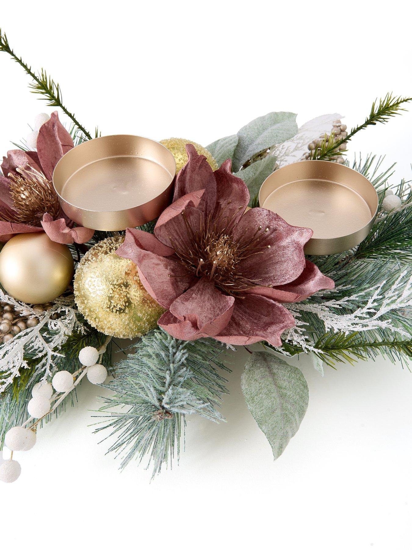 Image 5 of 7 of The Very Collection Dusky Pink Magnolia Candle Table Centre Christmas Decoration