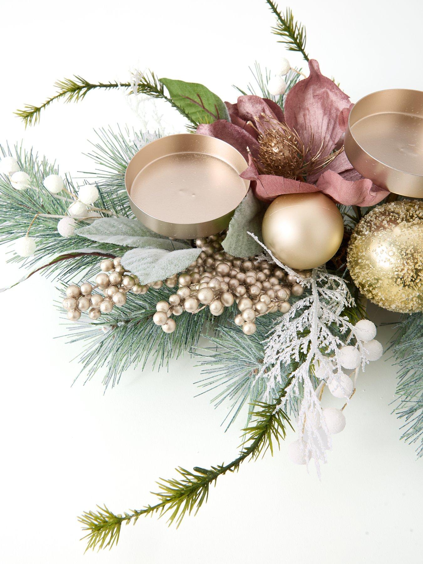 Image 6 of 7 of The Very Collection Dusky Pink Magnolia Candle Table Centre Christmas Decoration