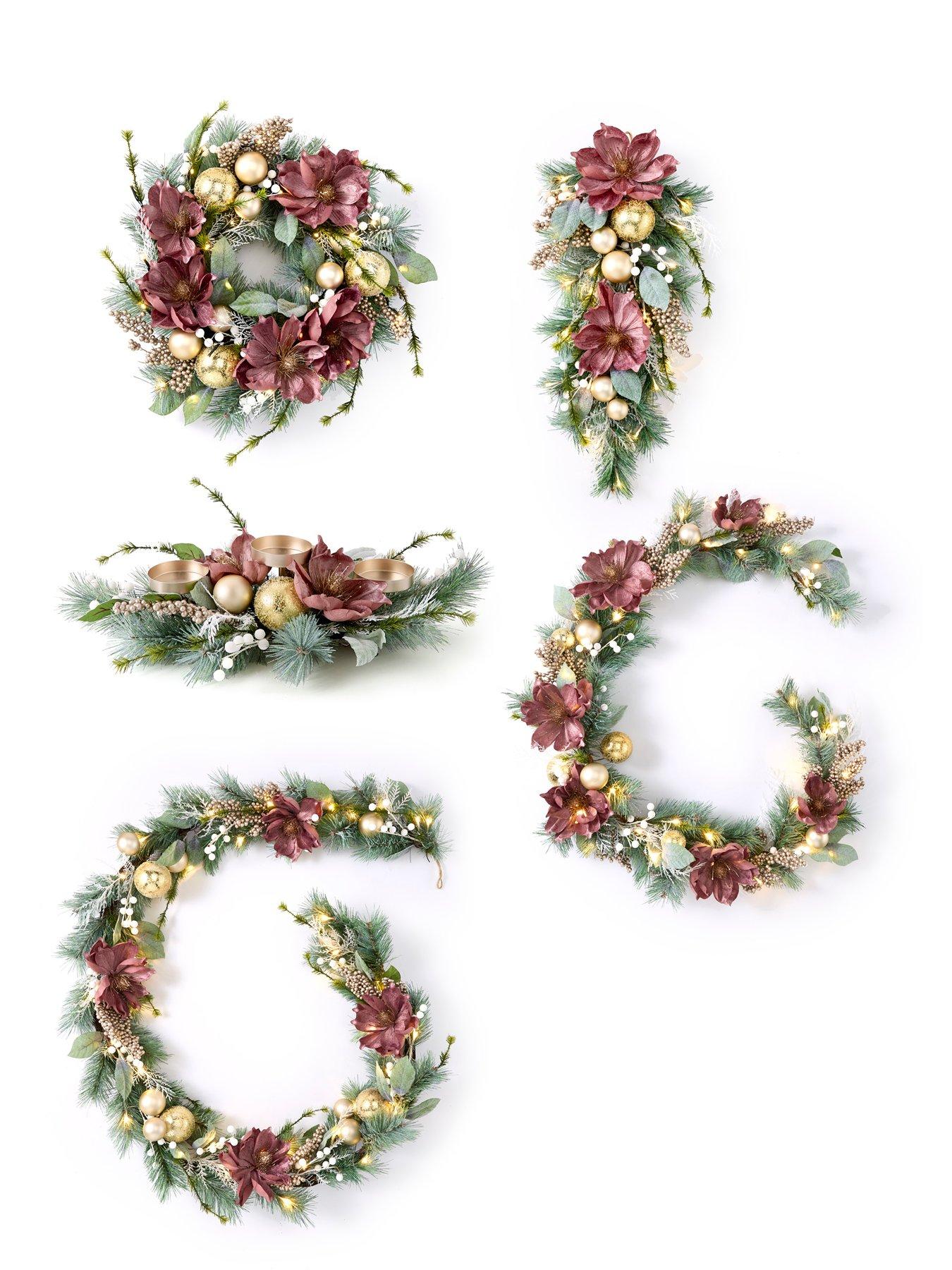 Image 7 of 7 of The Very Collection Dusky Pink Magnolia Candle Table Centre Christmas Decoration