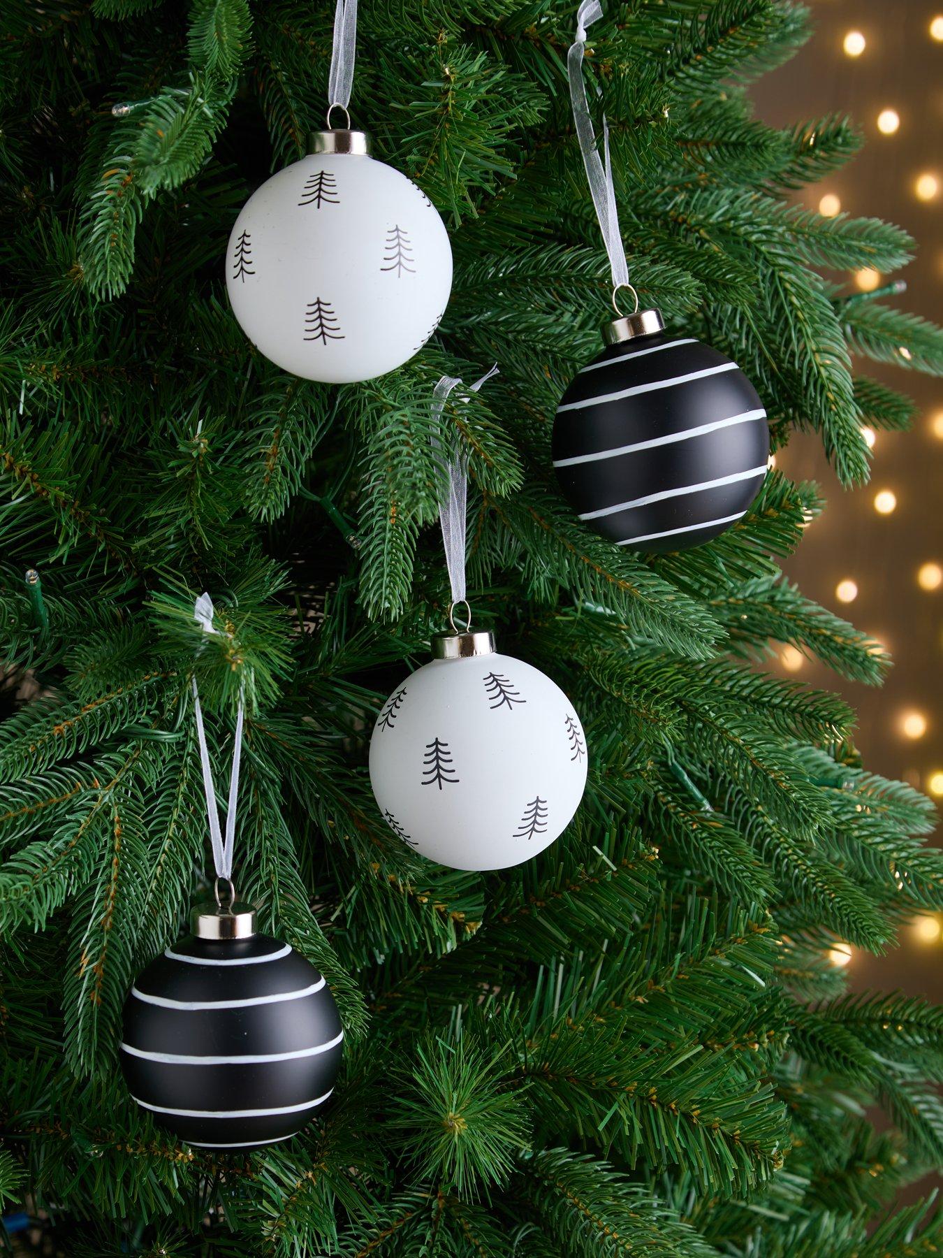 very-home-set-ofnbsp4-stripe-and-tree-christmas-baubles--nbspblackwhite