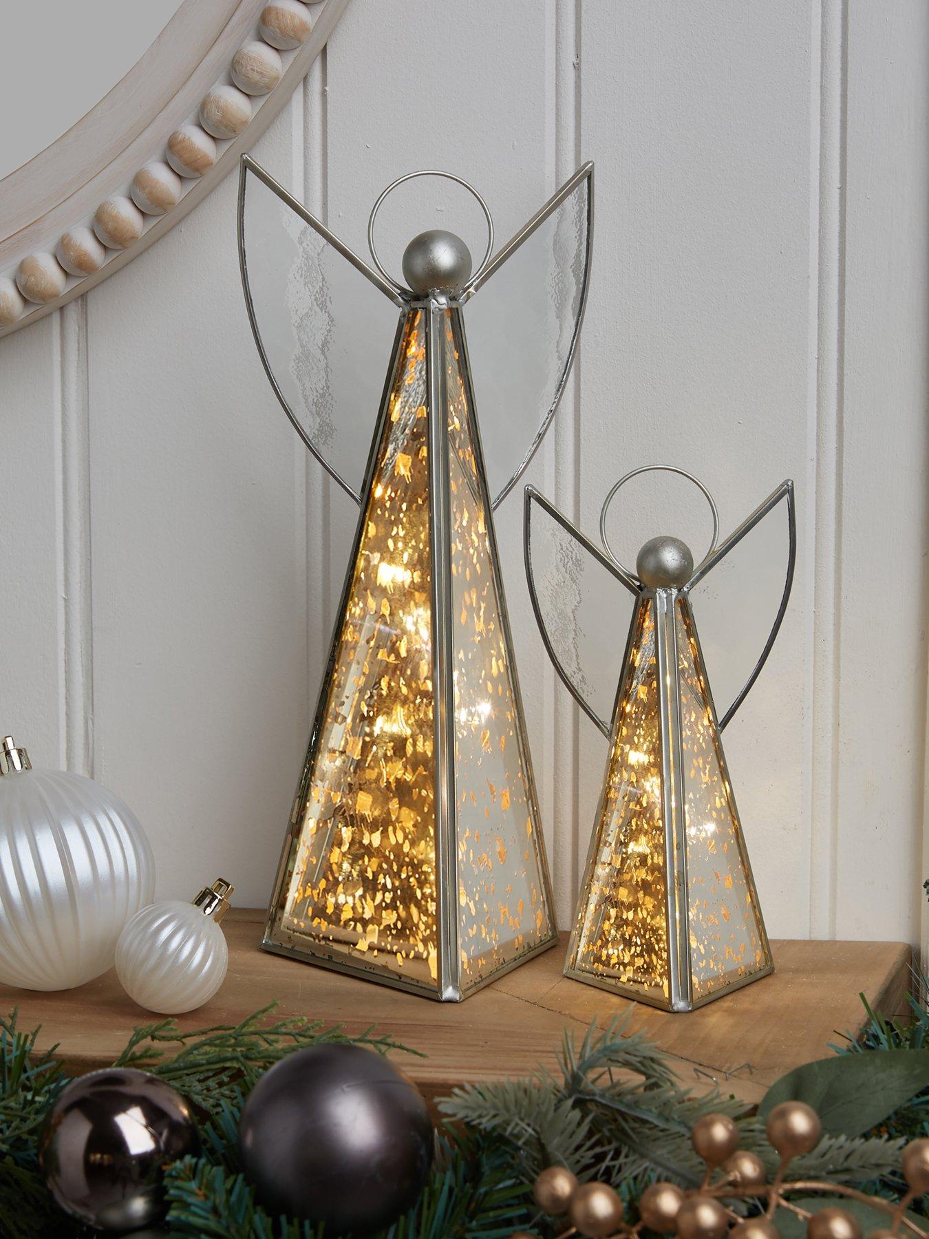 The Very Collection Set of 2 Pre Lit Mercury Glass Angel Christmas Tree Decorations