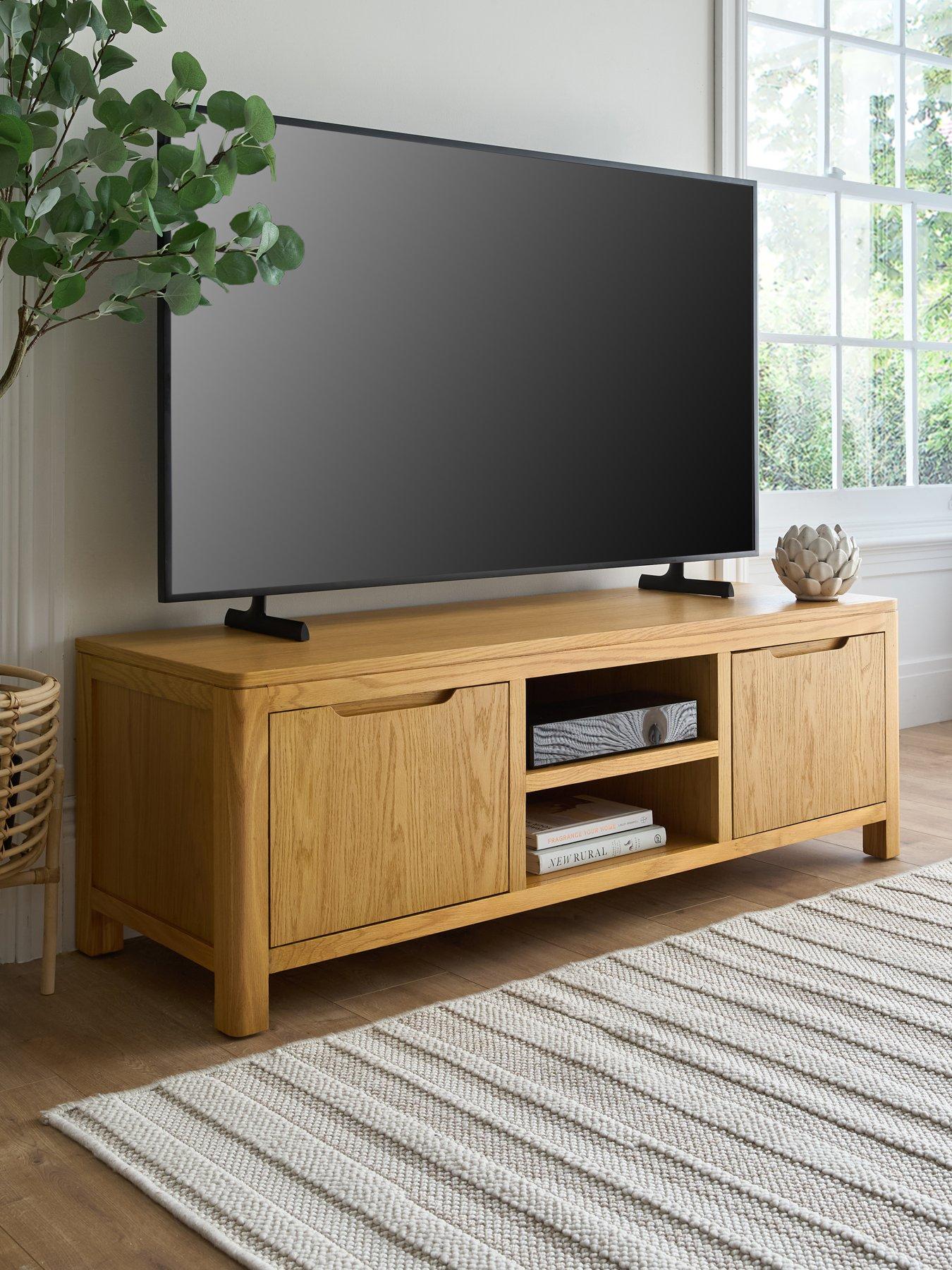 Image 1 of 7 of The Very Collection Saxon Ready Assembled&nbsp;2 Door TV Unit - Oak&nbsp;-&nbsp;fits up&nbsp;to 55 inch TV