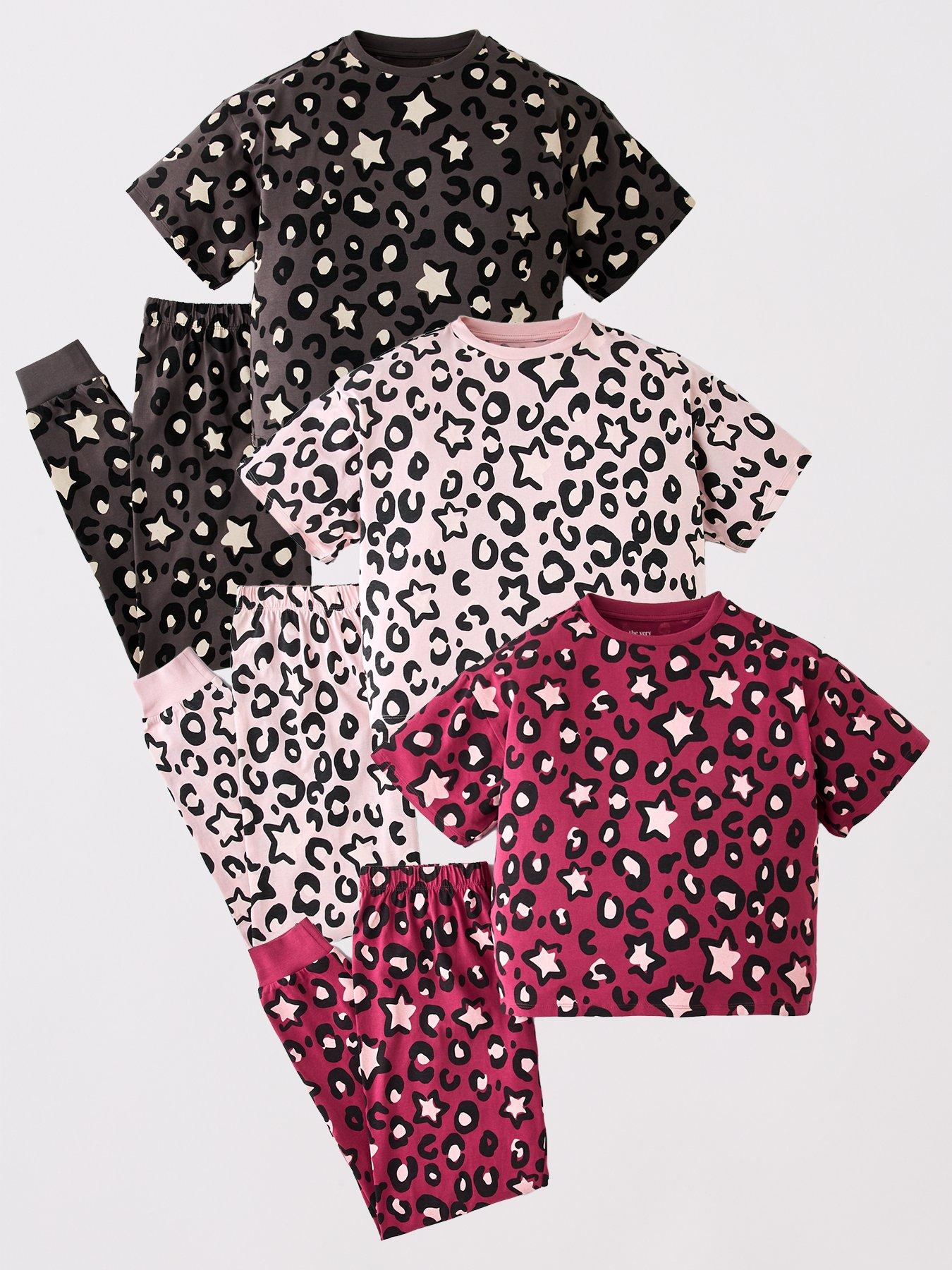 Image 1 of 5 of The Very Collection Girls 3 Pack Leopard Print Pyjamas - Multi