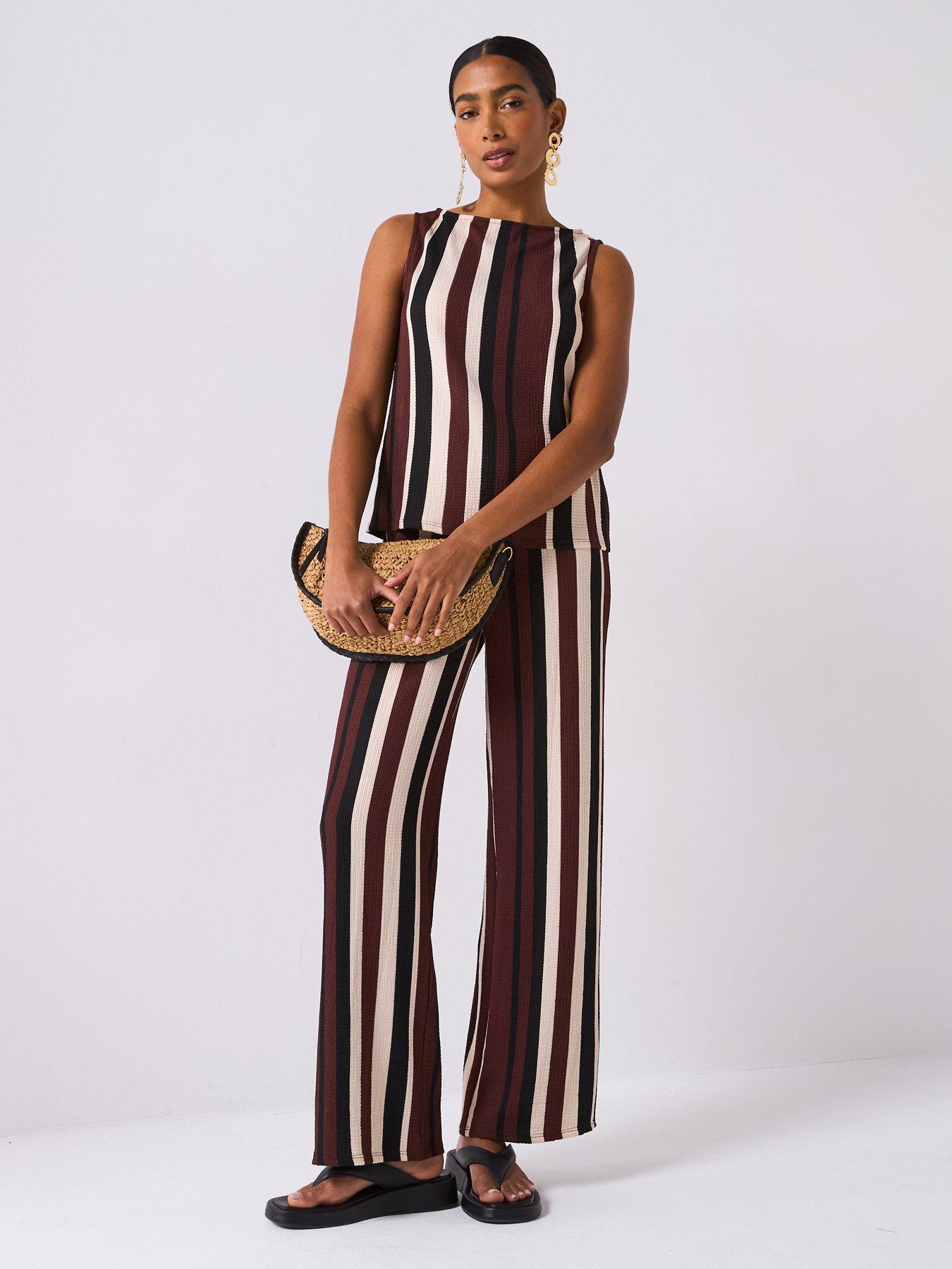 Image of V by Very Textured Stripe Wide Leg Trousers Co-Ord - Black