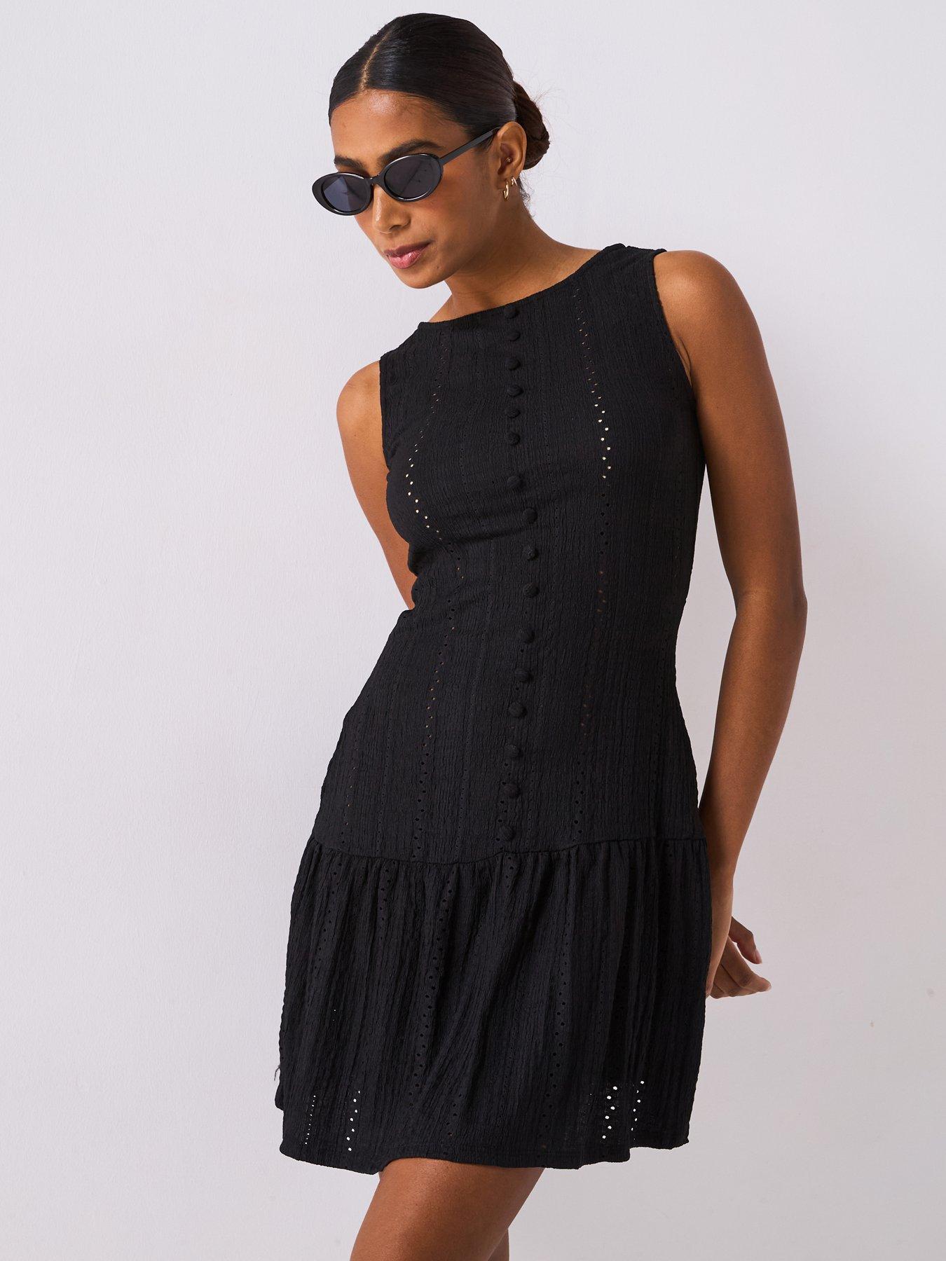 undefined Broderie Drop Waist Mini Dress - Black