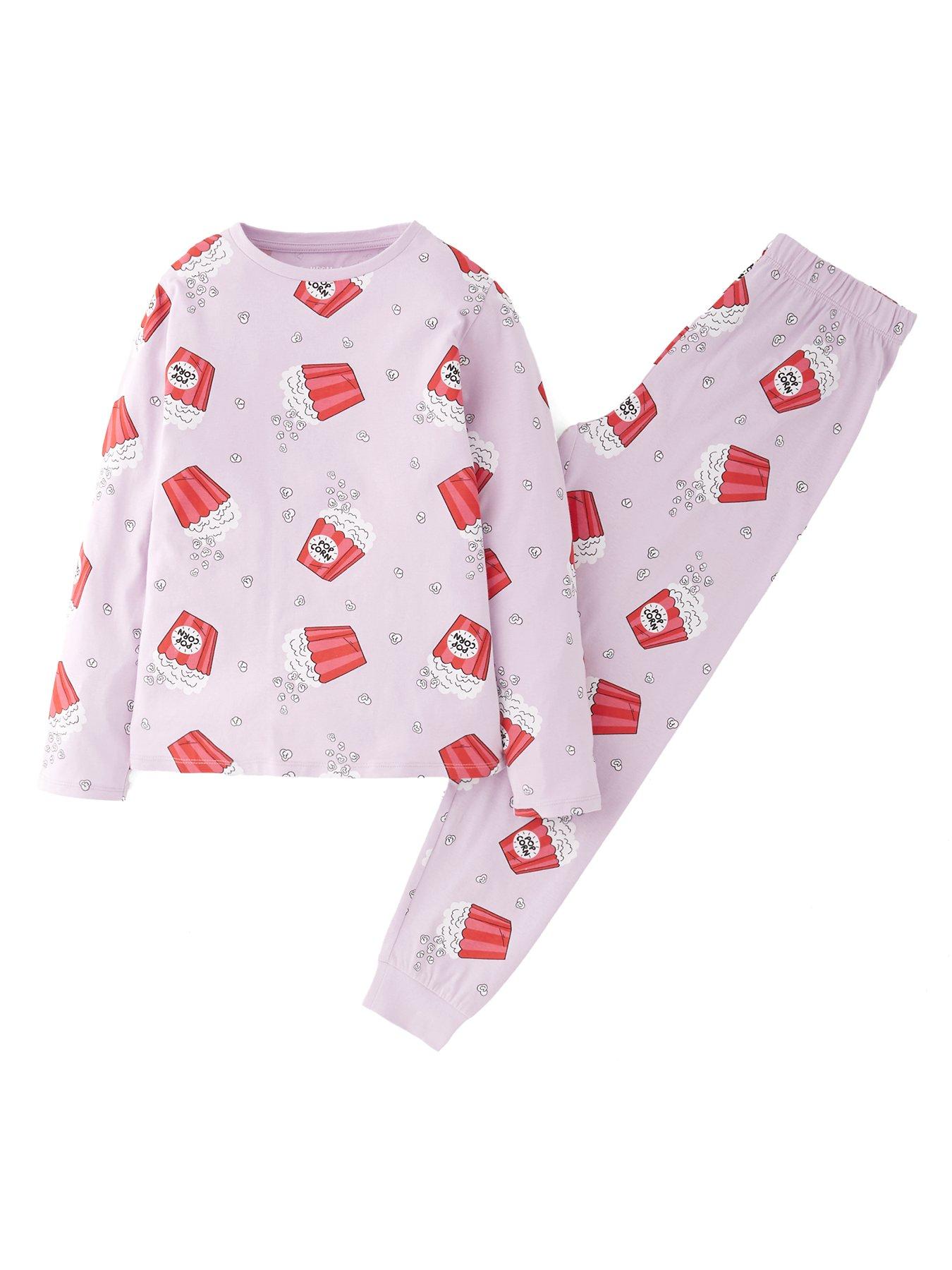 The Very Collection Girls Popcorn Print Pyjamas - Purple