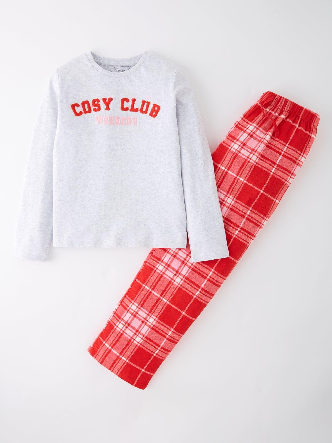 the-very-collection-girls-city-slogan-t-shirt-and-woven-check-single-pyjamas-multi