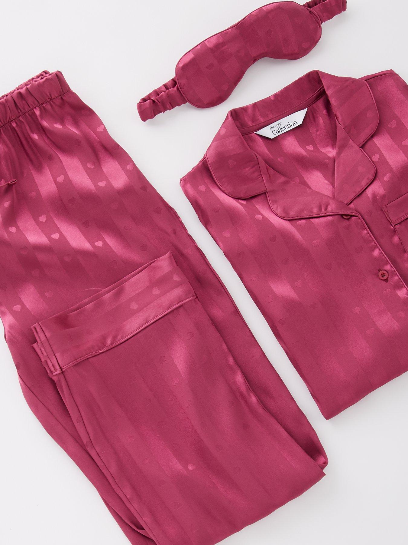 Image 4 of 4 of The Very Collection Girls Jacquard Satin PJ with Eye Mask - Burgundy/Pink