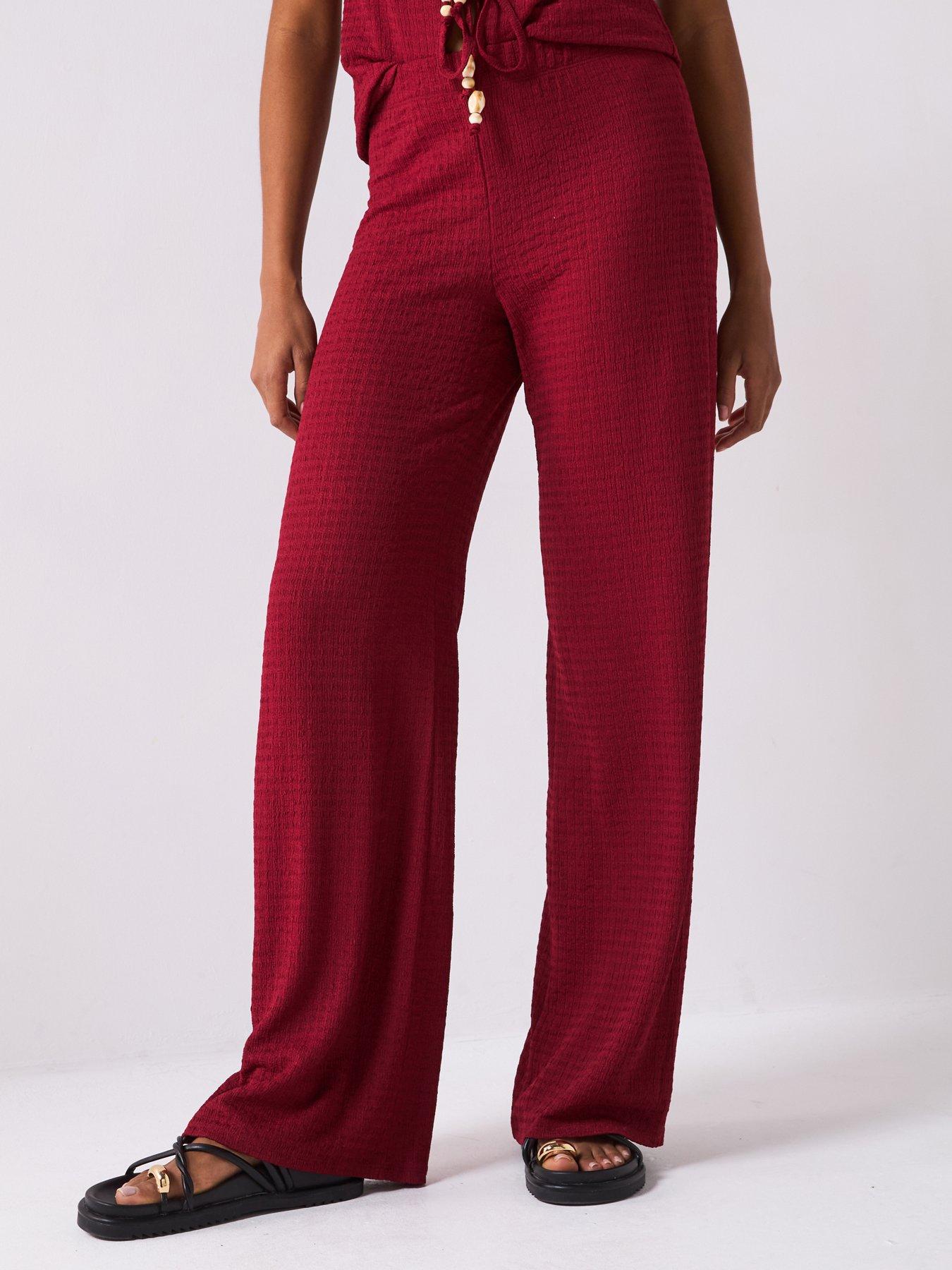 undefined Textured Wide Leg Trouser Co-Ord - Burgundy
