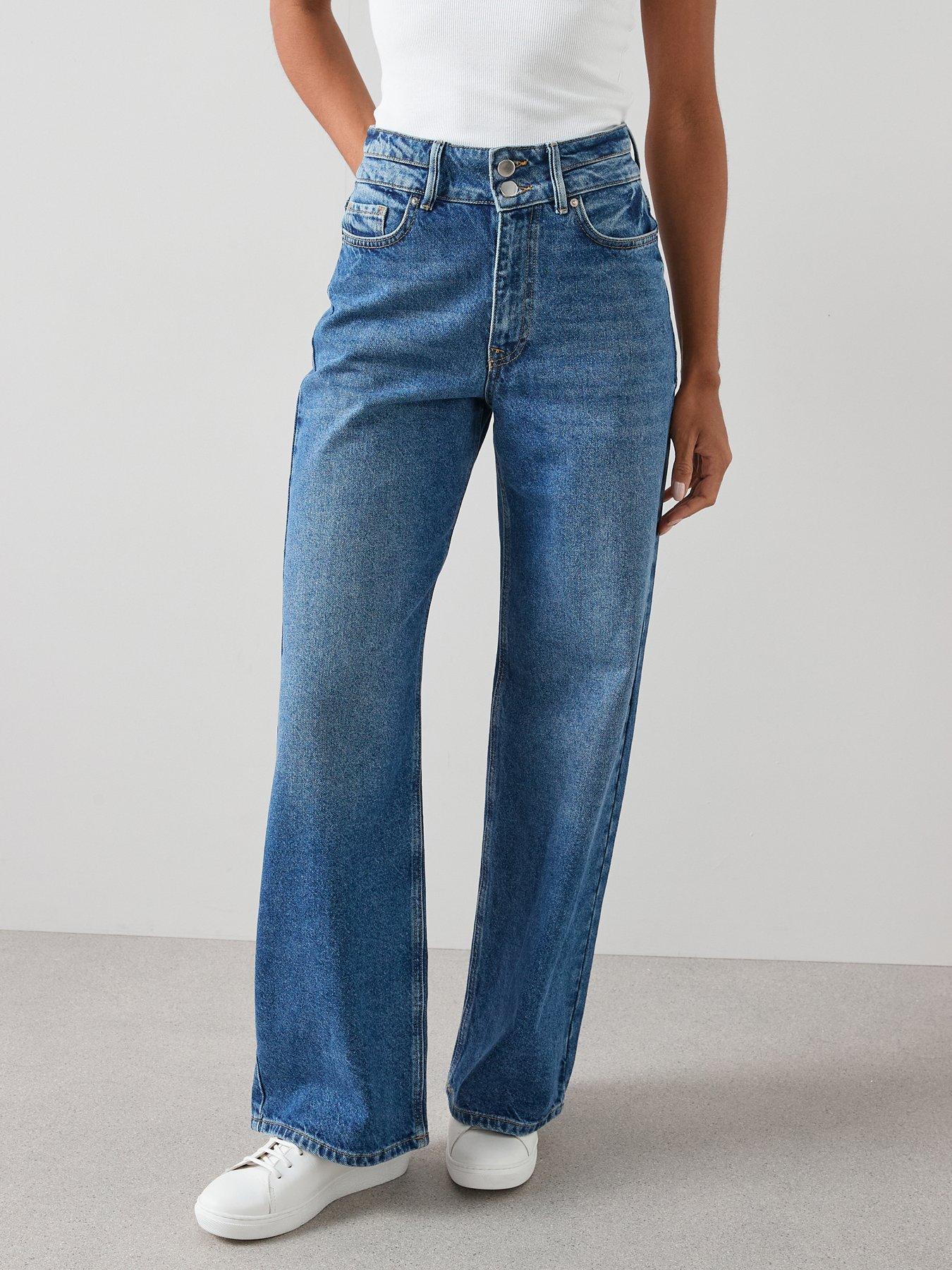The Very Collection Double Button Waistband Wide Jeans - Mid Wash