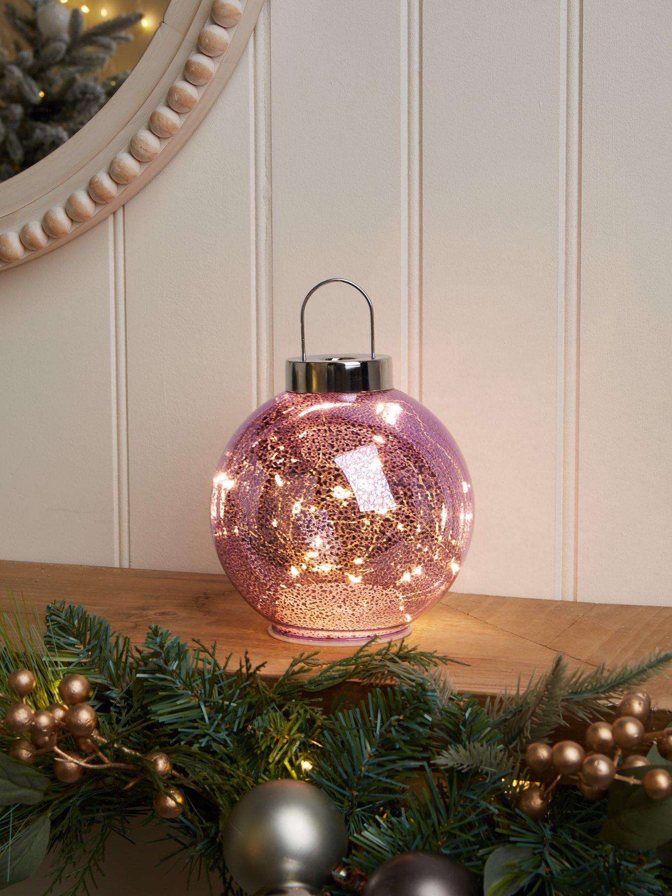 The Christmas Gift Co Purple Mercury Glass LED Fairy Light Bauble Christmas Ornament - 20 cm