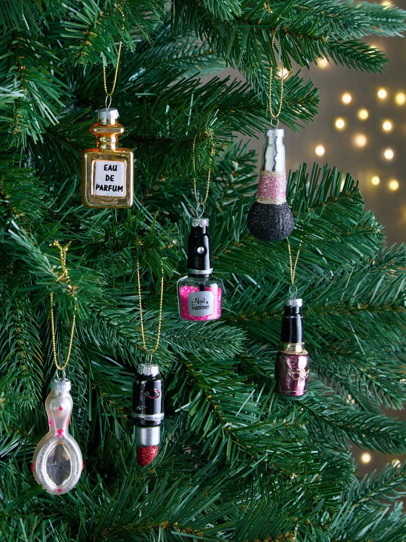 The Christmas Gift Co Set of 6 Glass Cosmetic Hanging Christmas Tree Decorations