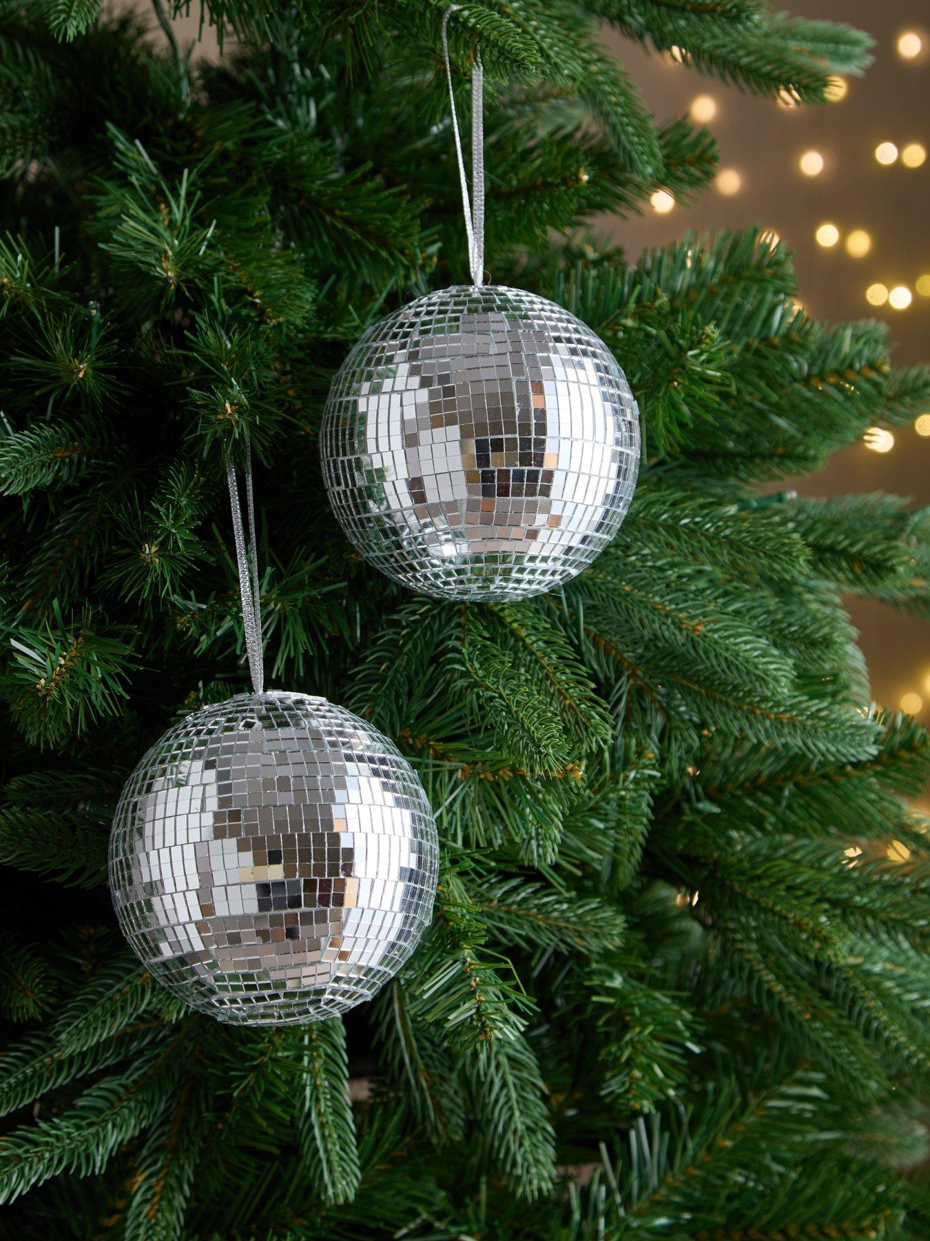 The Christmas Gift Co Set of 2 Silver Disco Ball Hanging Christmas Tree Ornaments - 12 cm