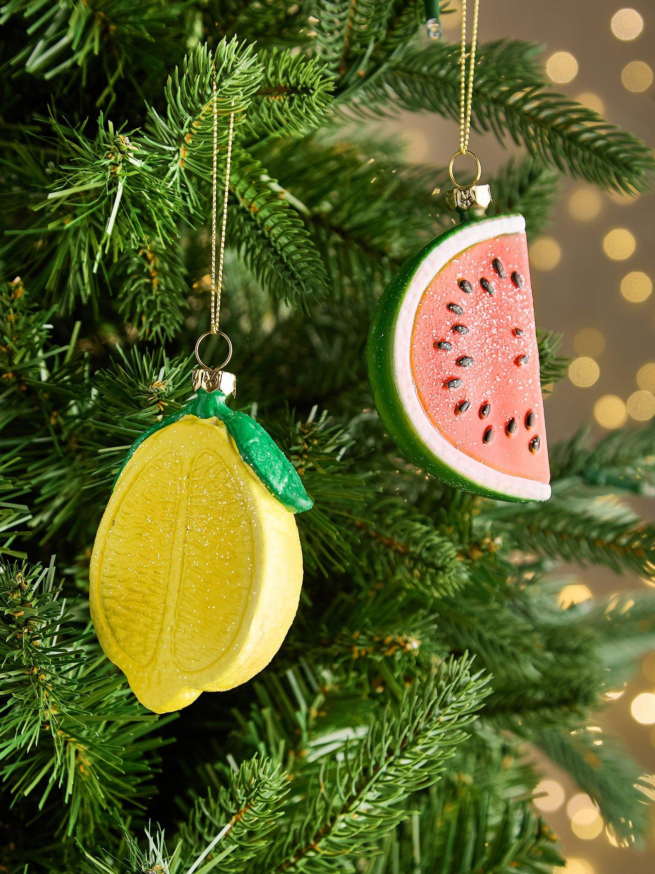 The Christmas Gift Co Watermelon and Lemon Slice Christmas Tree Decorations - Set of 2