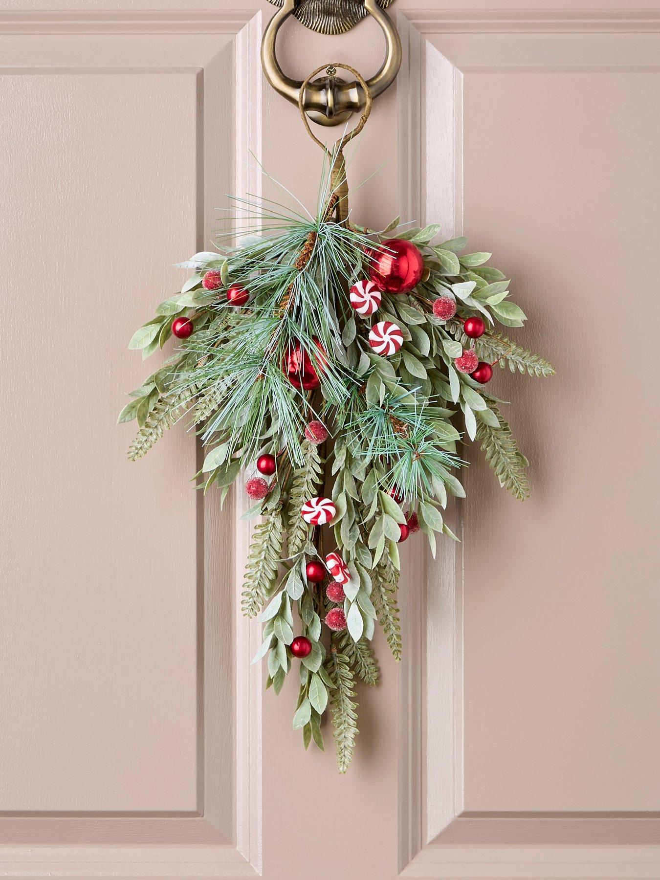 Scottish Everlastings 48cm Candy Cane  &  Bauble Christmas Swag