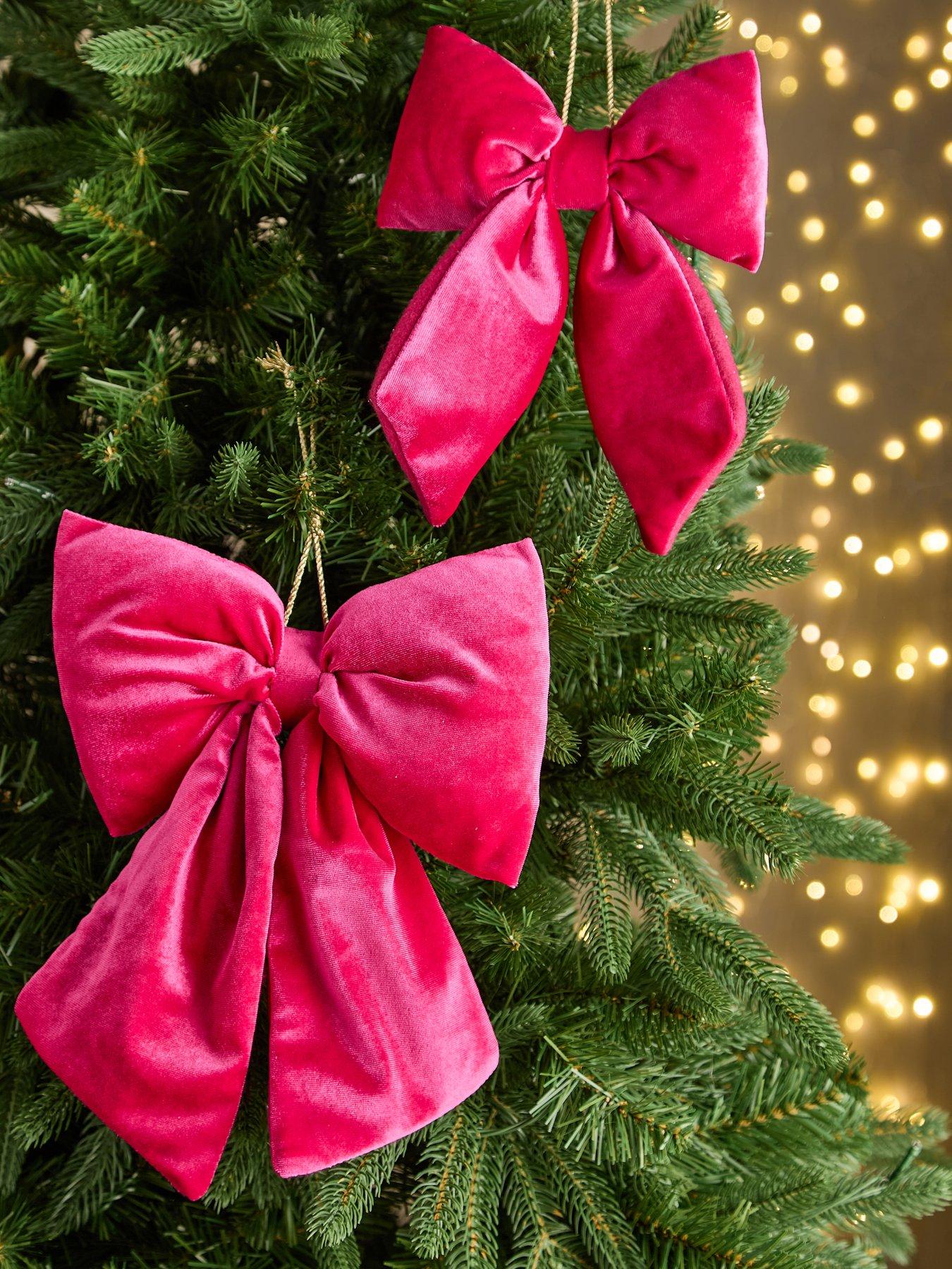 The Christmas Gift Co Set of 4 Velvet Christmas Tree Bows - Pink