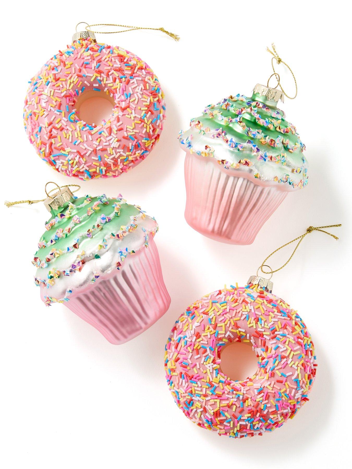 the-christmas-gift-co-set-of-4-novelty-glass-christmasnbsptree-decorationsnbsp--cupcake-amp-sprinkles-donutstillFront