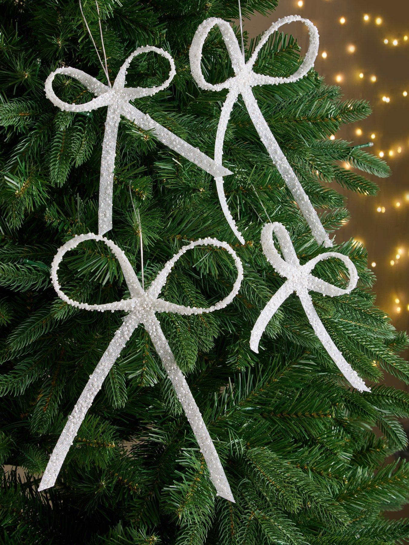 The Christmas Gift Co Set of 4 Pretty Beaded Delicate Bow Christmas Tree Decorations
