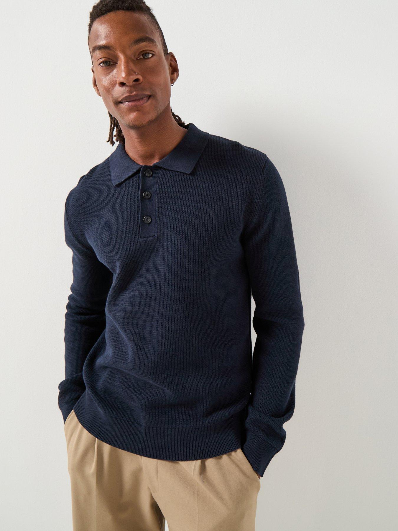 Selected Homme Dane Long Sleeve Knitted Polo Shirt - Navy