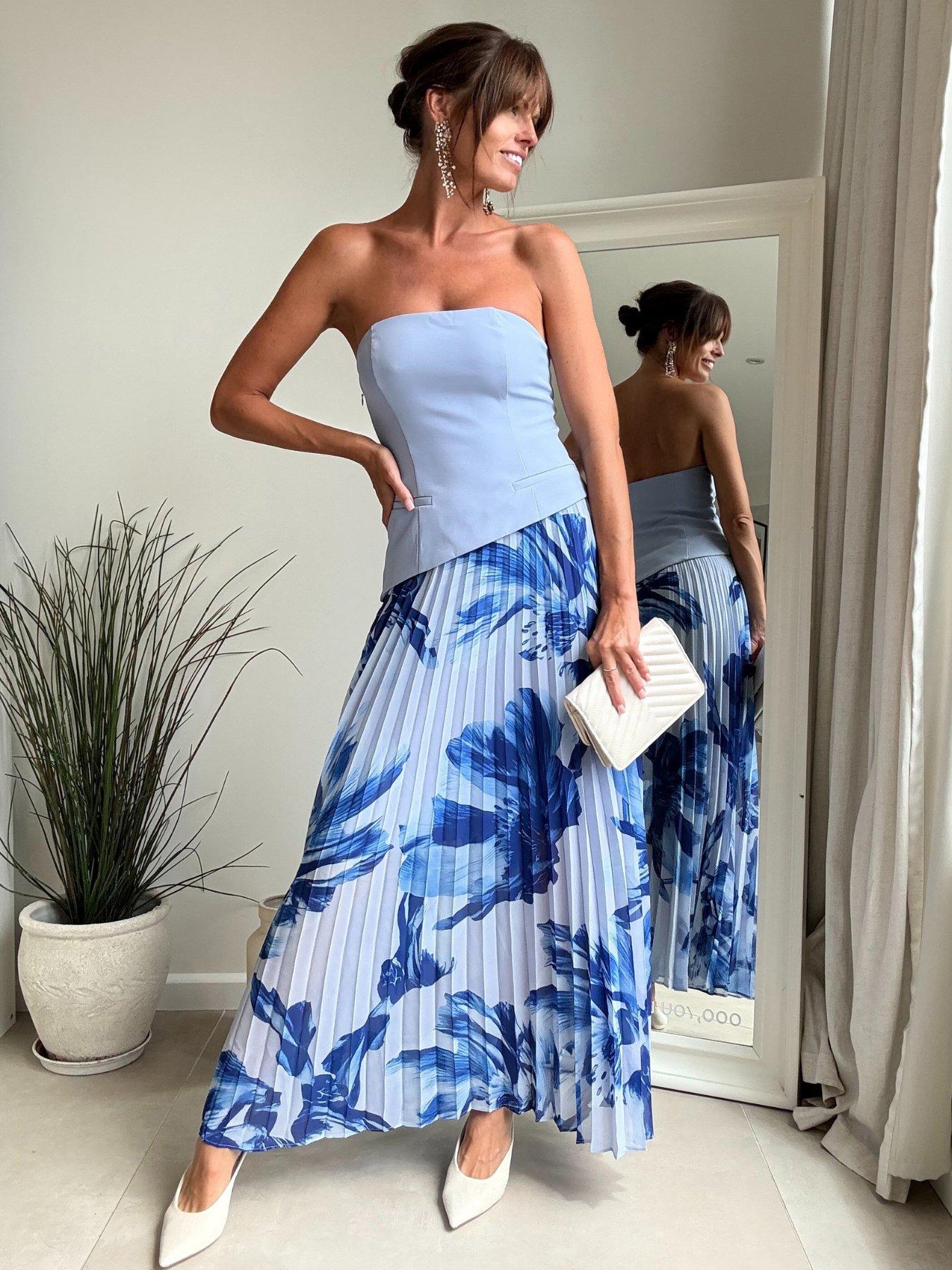 Image 1 of 4 of Style Cheat Bandeau Pleated Dress - Blue