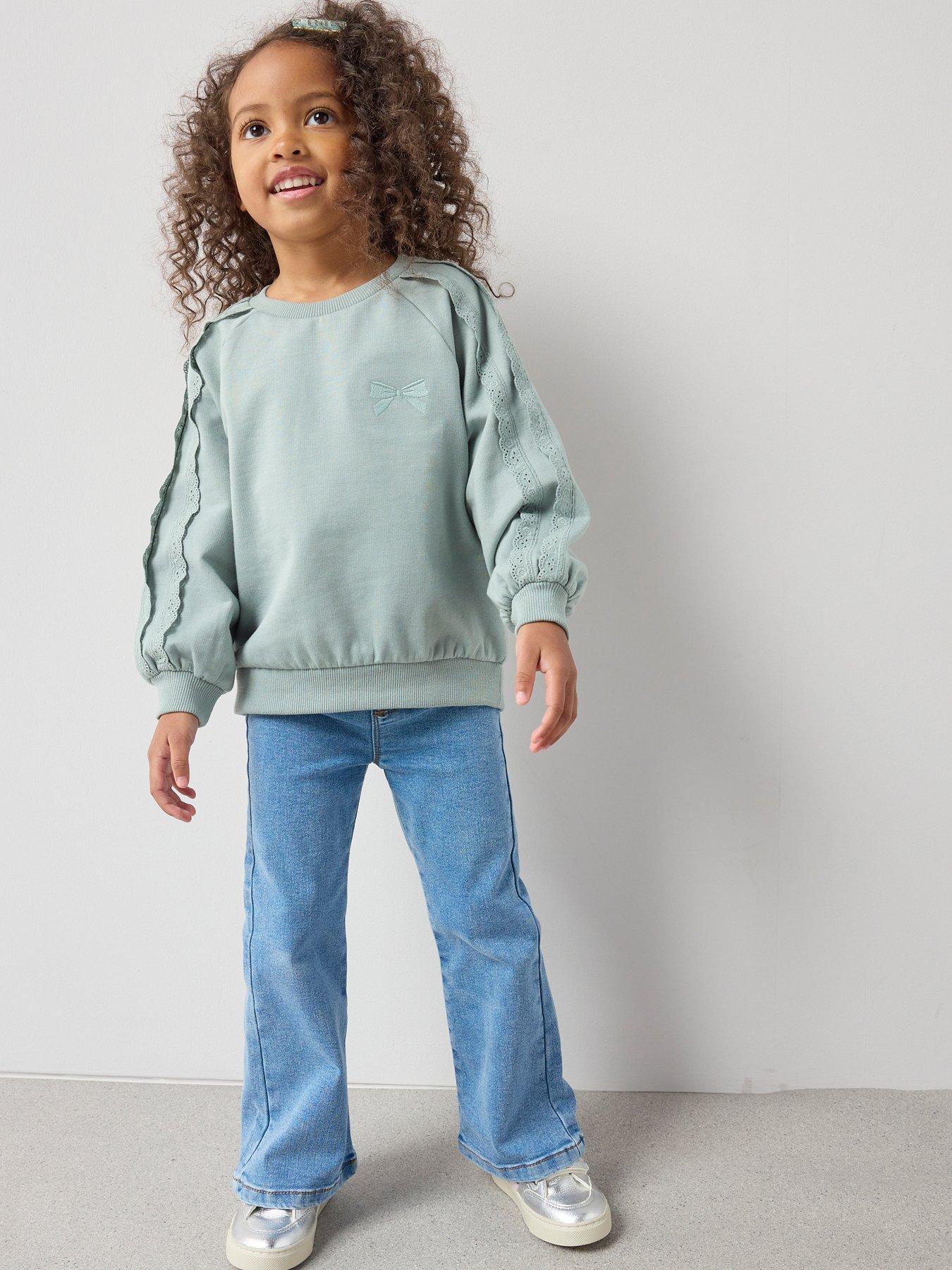 The Very Collection Girls Lace Crochet Trim Detail Sweatshirt - Green