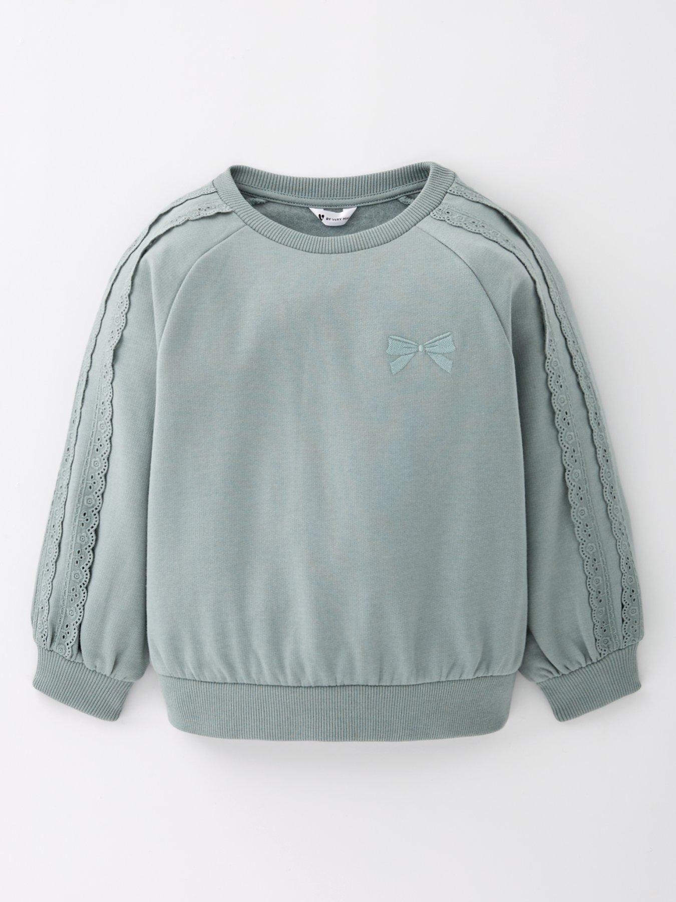 Mini V by Very Girls Lace Crochet Trim Detail Sweatshirt - Green
