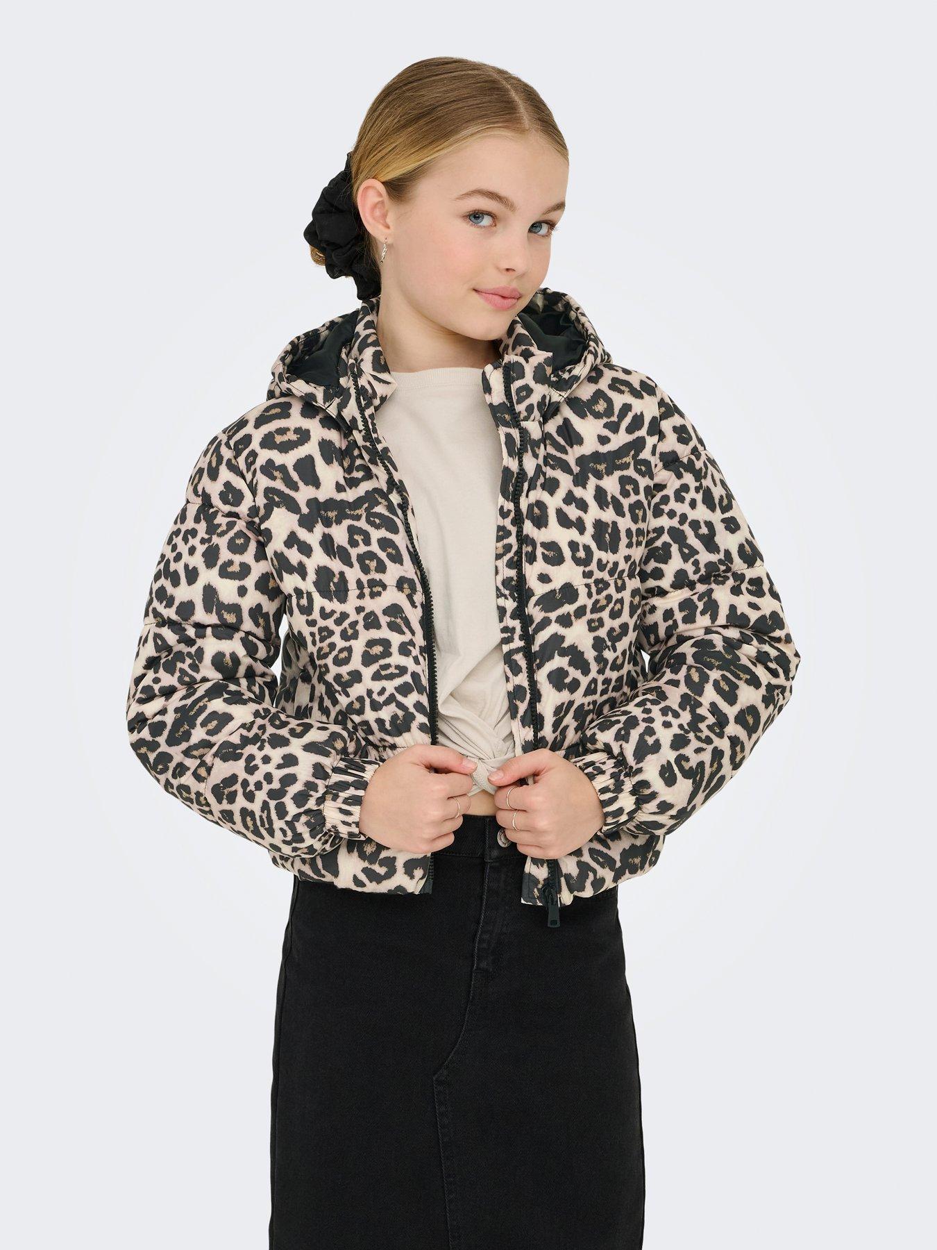Only Kids Girls Leopard Print Padded Jacket - Beige