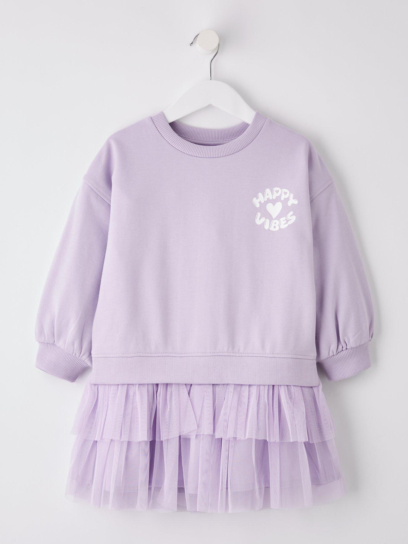 The Very Collection Girls Sweat Dress With Tule Skirt Detail - Purple