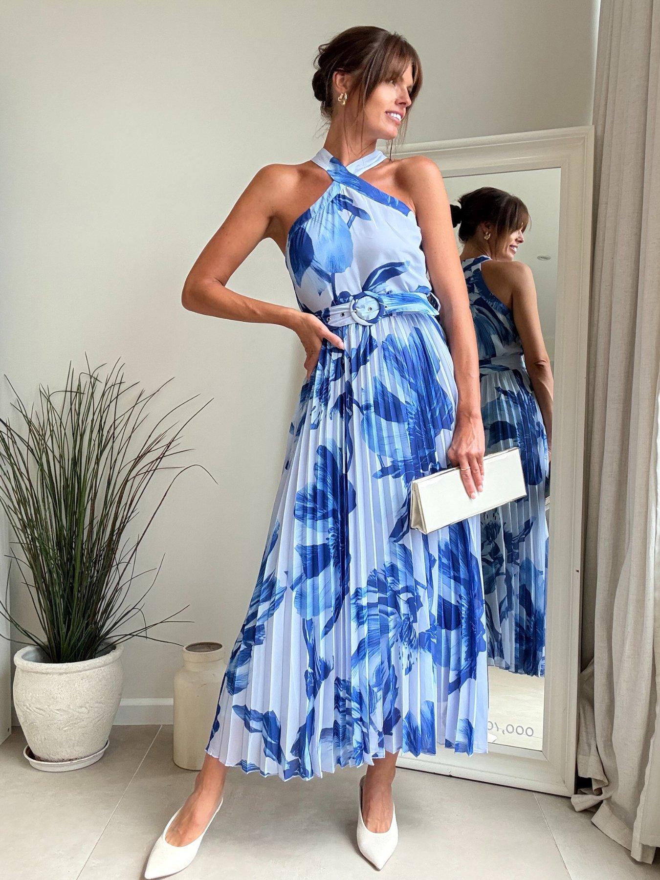 Style Cheat Halterneck Floral Midi Dress - Blue