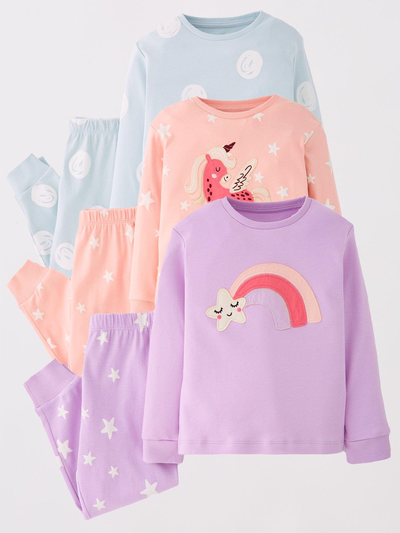 The Very Collection Girls 3 Pack Printed Pyjamas With Applique Detail - Multi