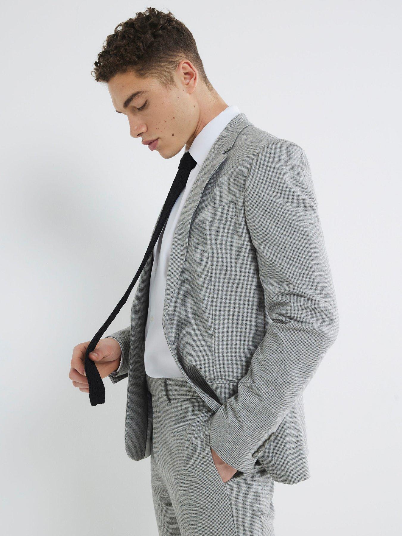 River Island Pupstooth Skinny Fit Suit Jacket - Grey