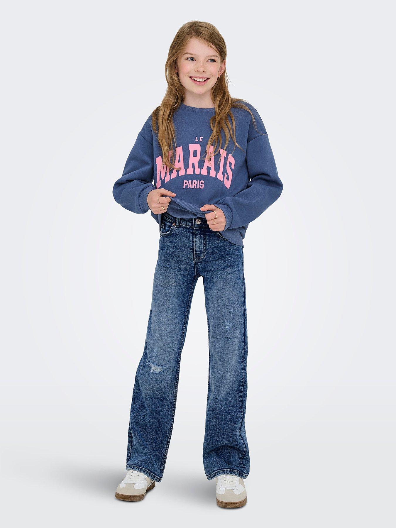 Only Kids Girls Juicy Distressed Wide Leg Jeans - Blue