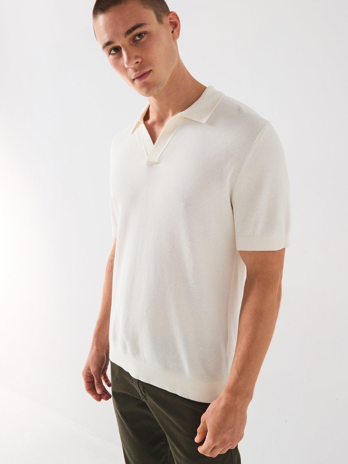 selected-homme-short-sleeve-knitted-open-collar-polo-top-creamfront